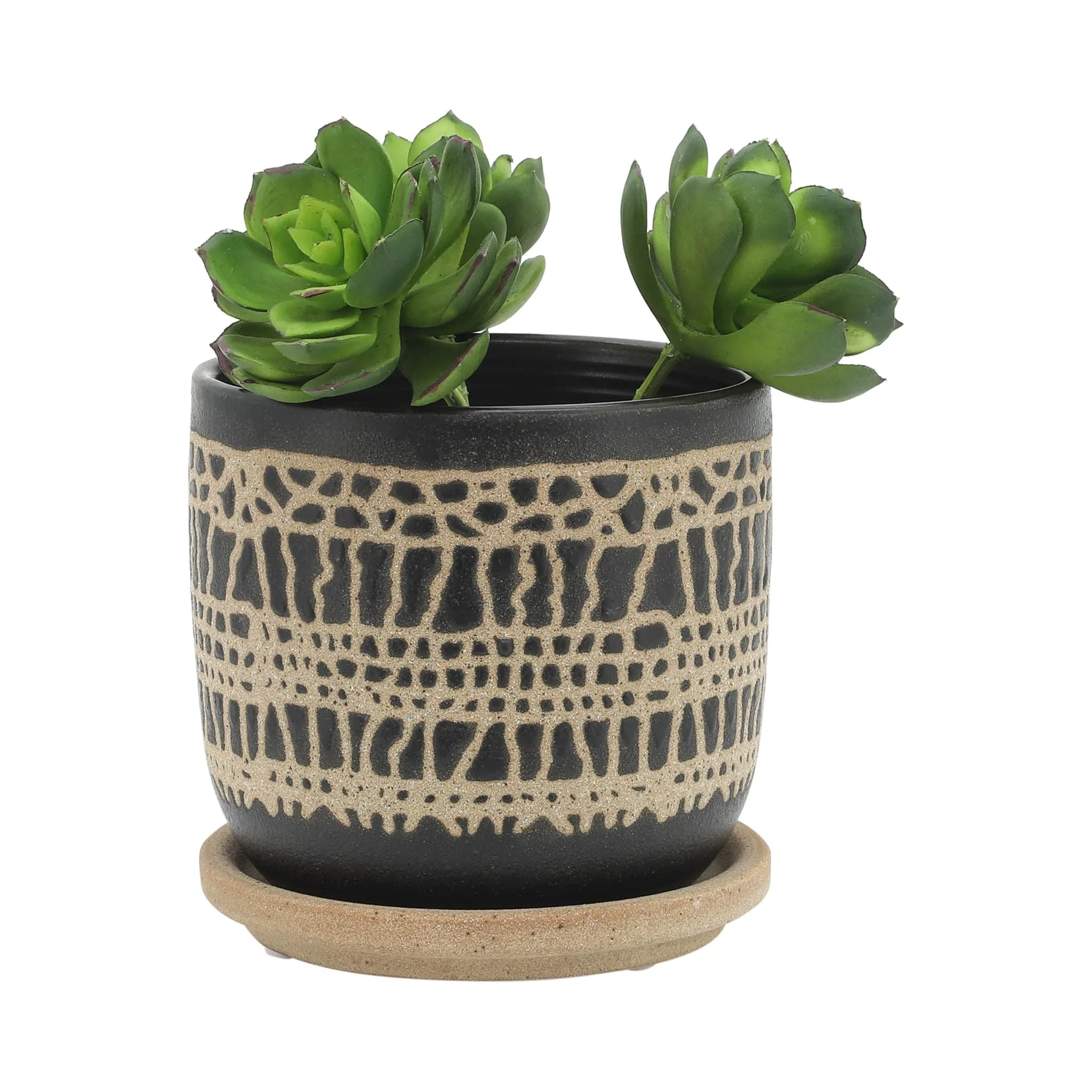 S/2 5/6" Glazed Planter W/ Saucer, Black - Image 3