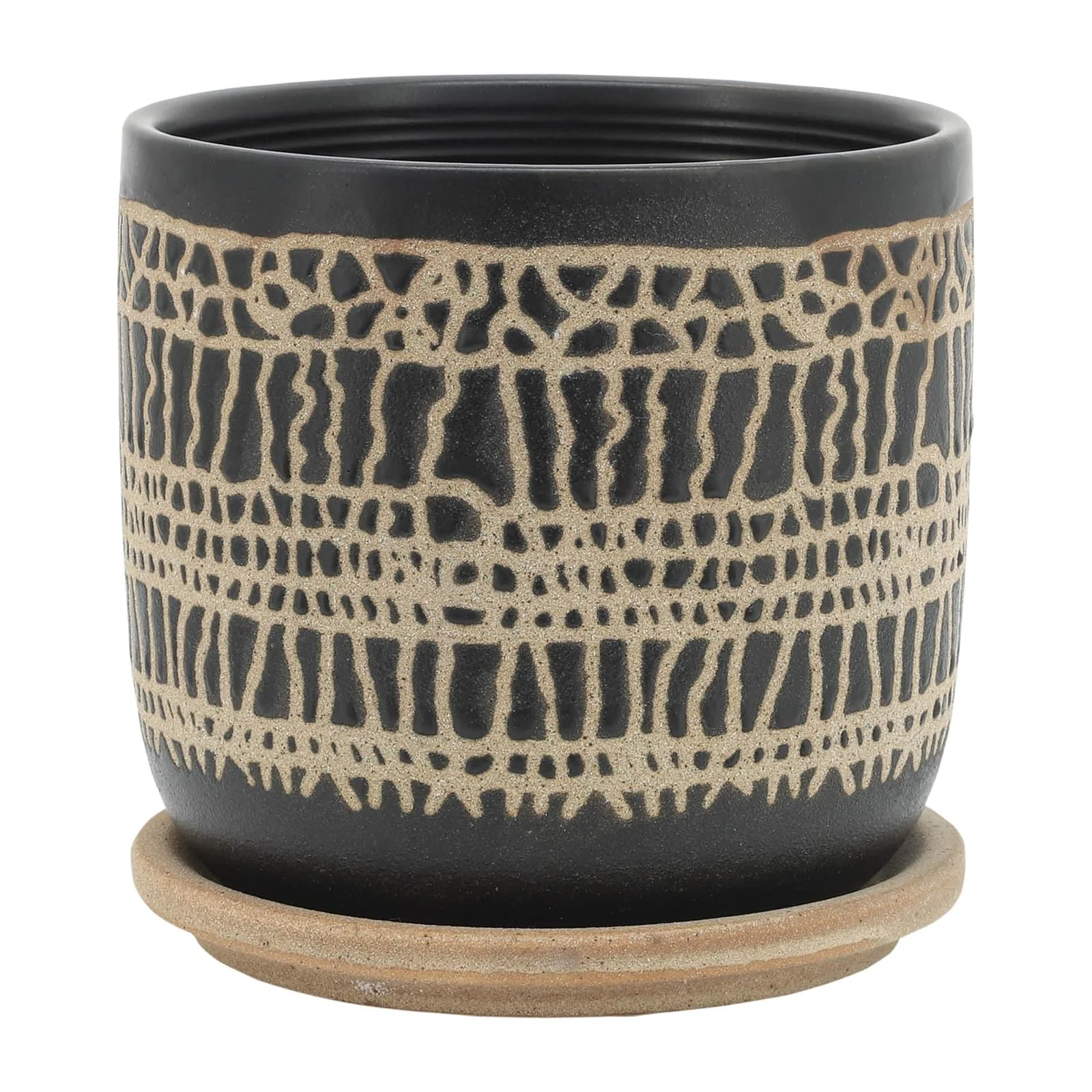 S/2 5/6" Glazed Planter W/ Saucer, Black - Image 5