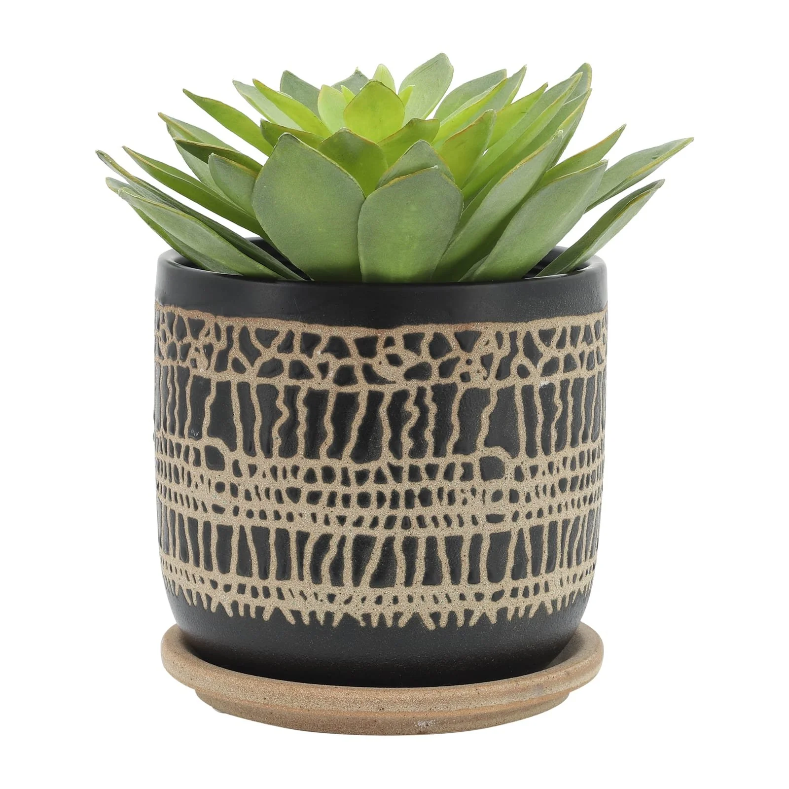 S/2 5/6" Glazed Planter W/ Saucer, Black - Image 6