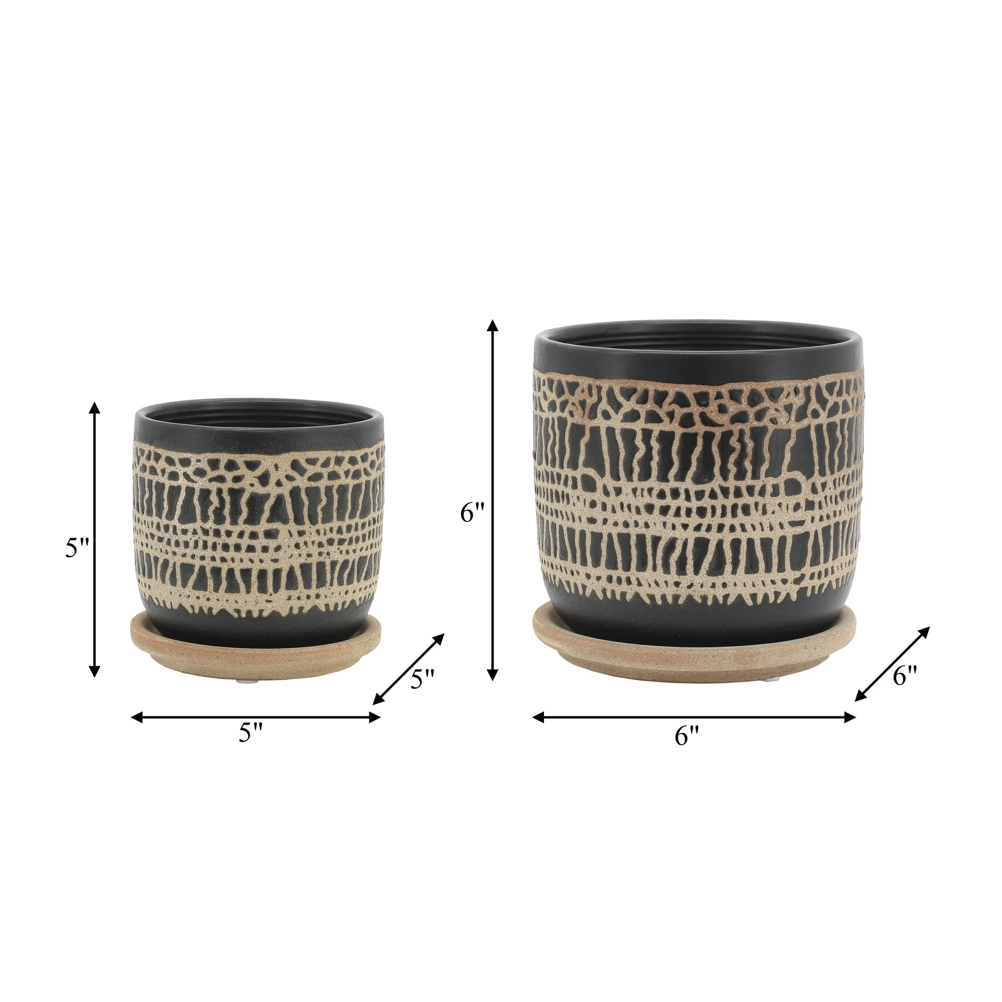 S/2 5/6" Glazed Planter W/ Saucer, Black - Image 9