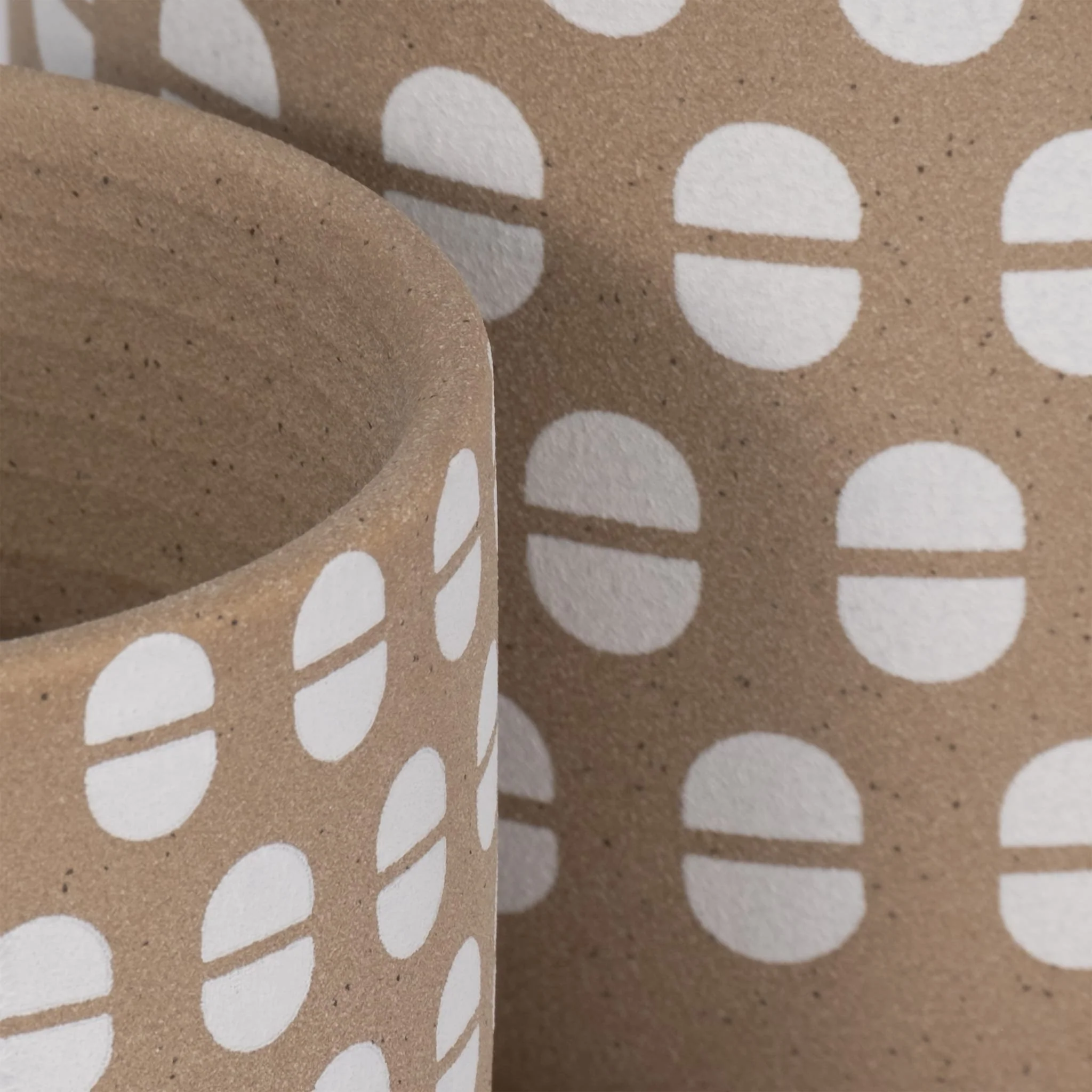 S/2 5/6" Hand Stamped Saucer Planters, Tan/white - Image 5