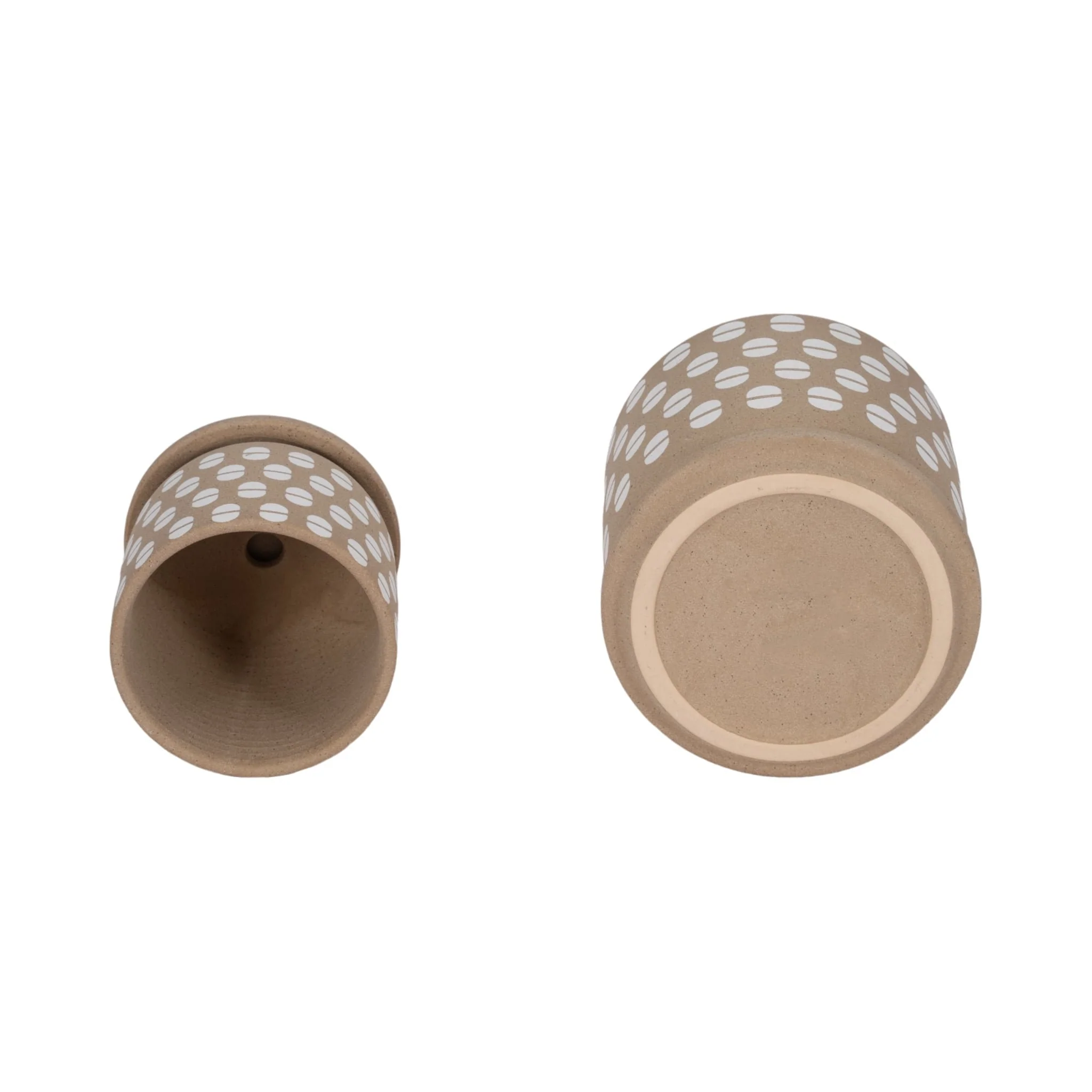 S/2 5/6" Hand Stamped Saucer Planters, Tan/white - Image 6