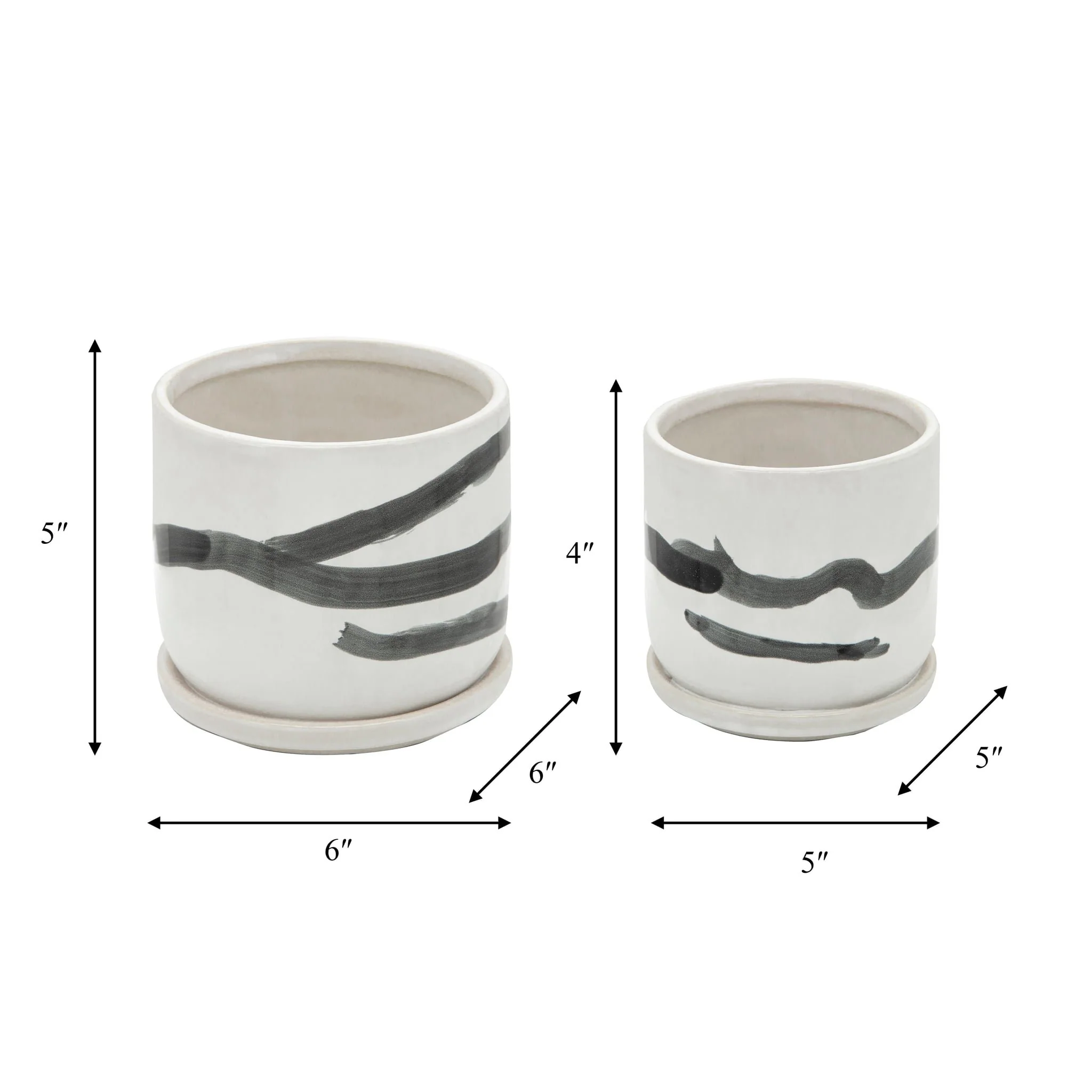 S/2 5/6" Painted Planters W/ Saucer, White - Image 2