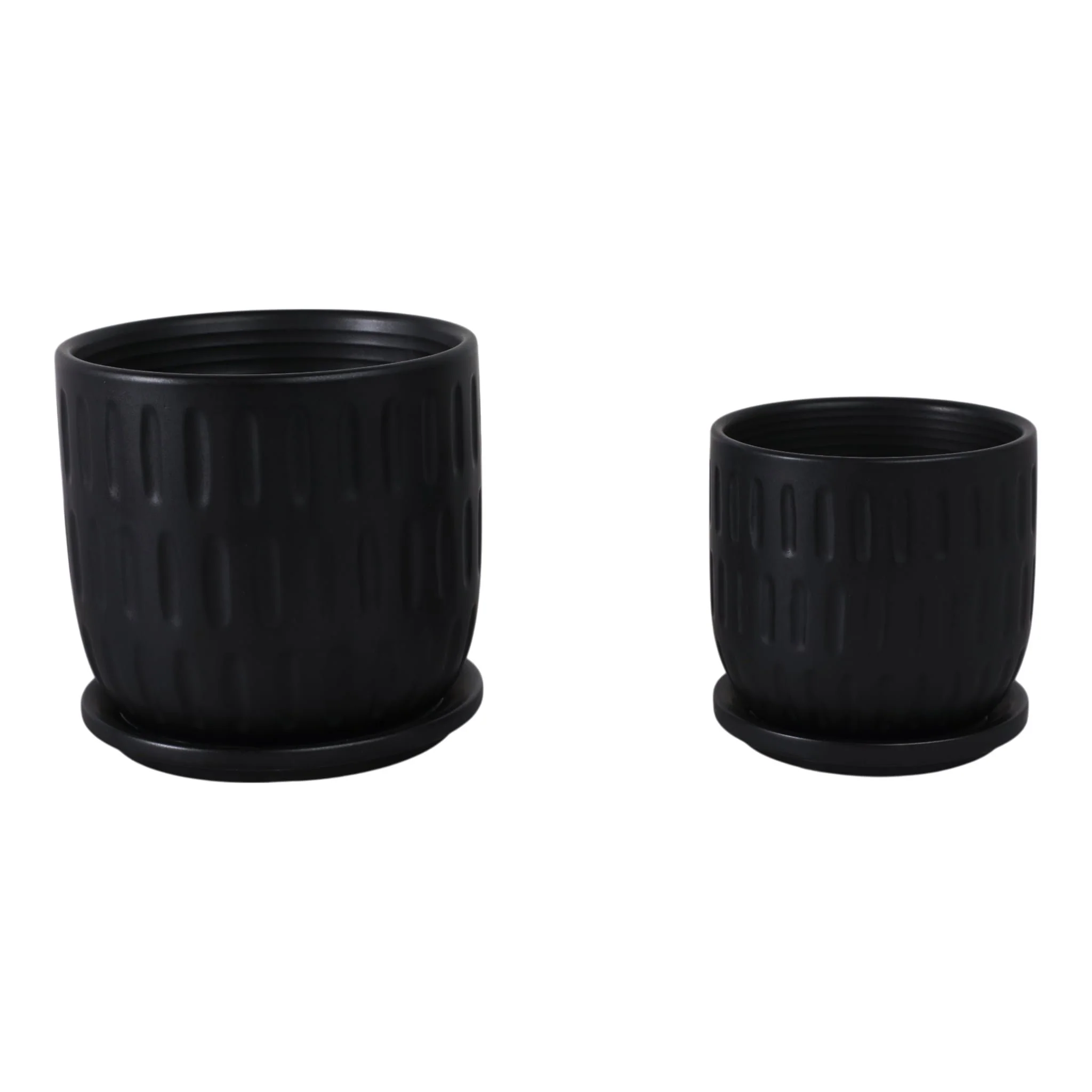 S/2 5/6" Textured Planter W/ Saucer,  Matte Black - Image 4