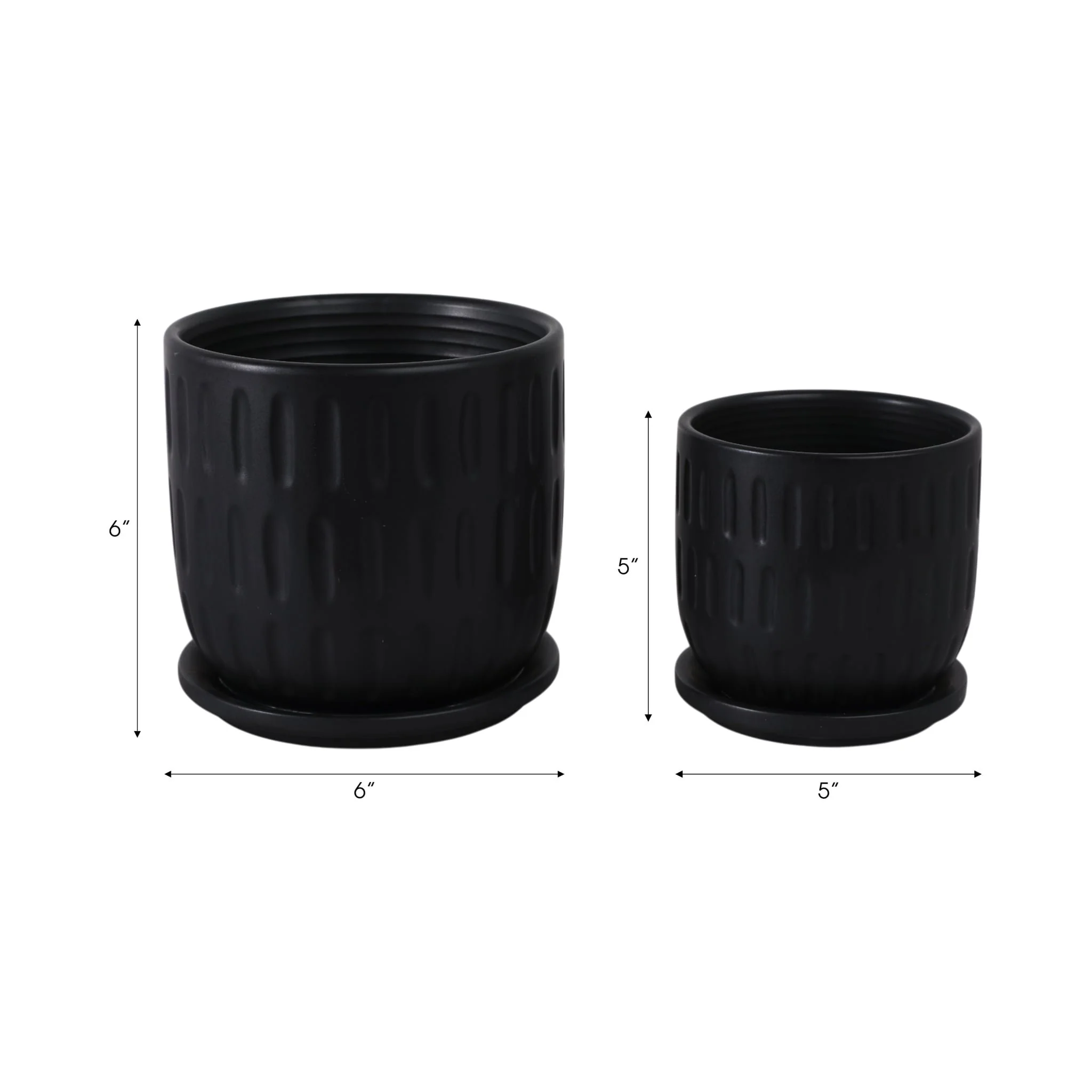 S/2 5/6" Textured Planter W/ Saucer,  Matte Black - Image 8