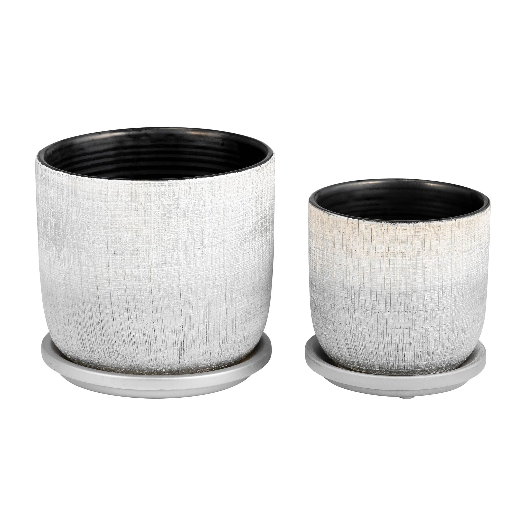 S/2 5/6" Textured Planter With Saucer, Silver - Image 2