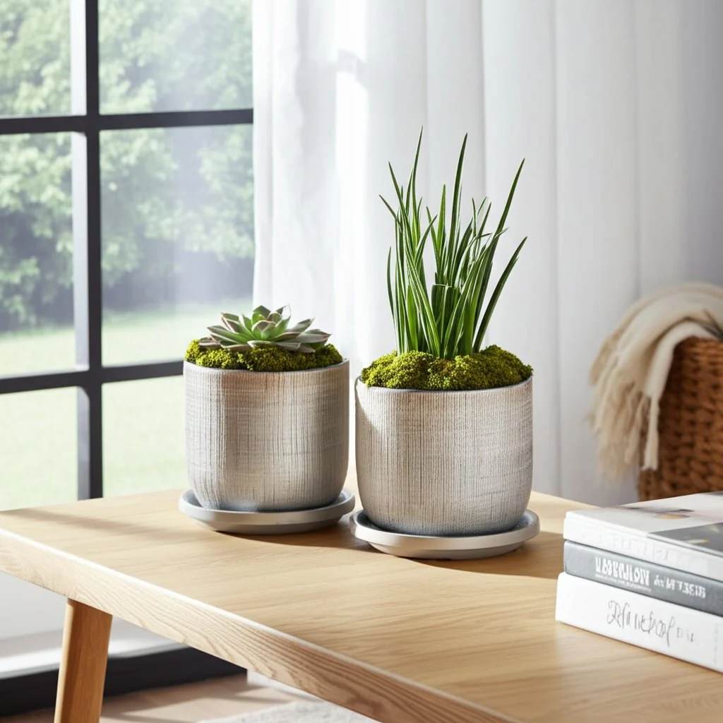 S/2 5/6" Textured Planter With Saucer, Silver - Image 9