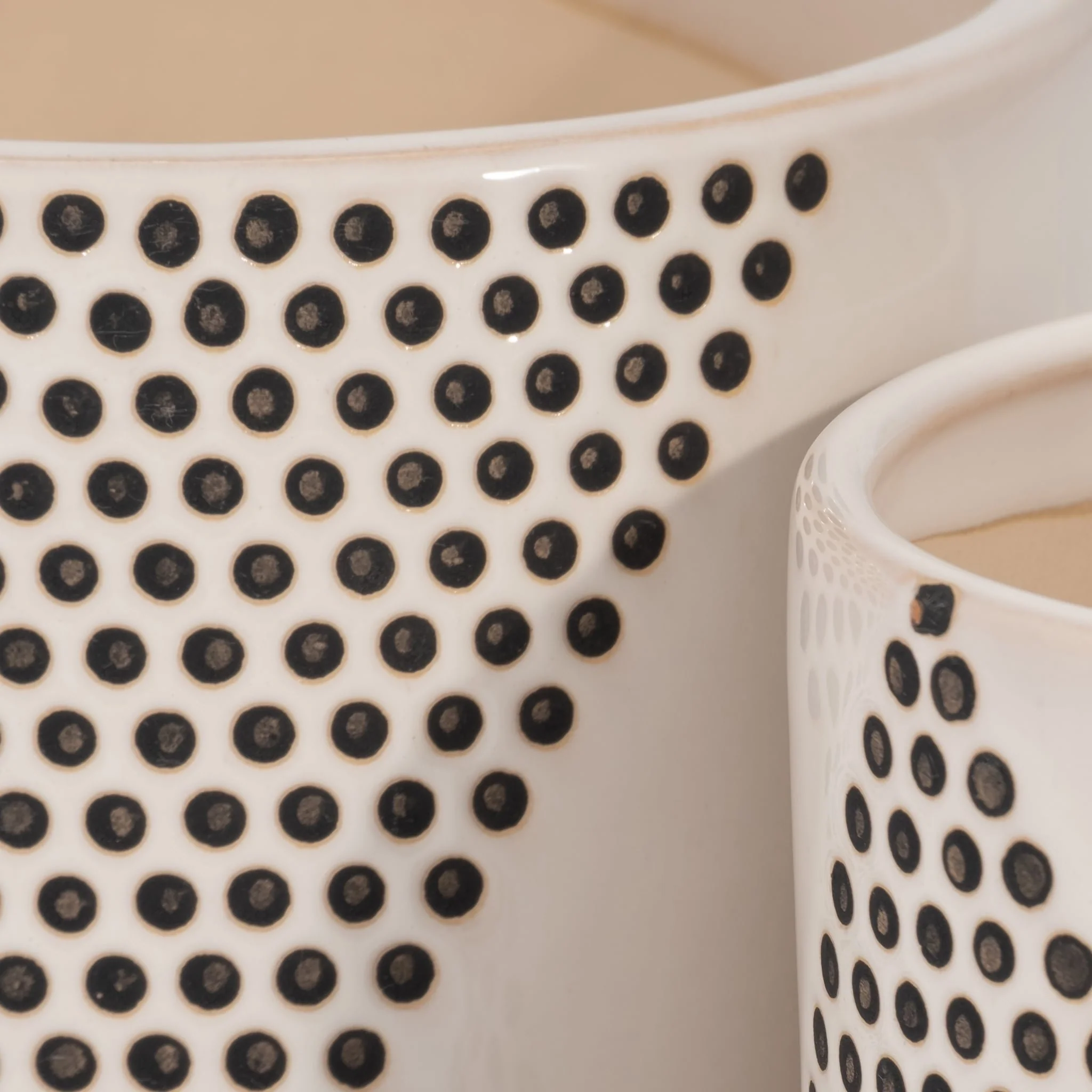 S/2 5/6" Triangle Dots Planter W/ Saucer, White - Image 2
