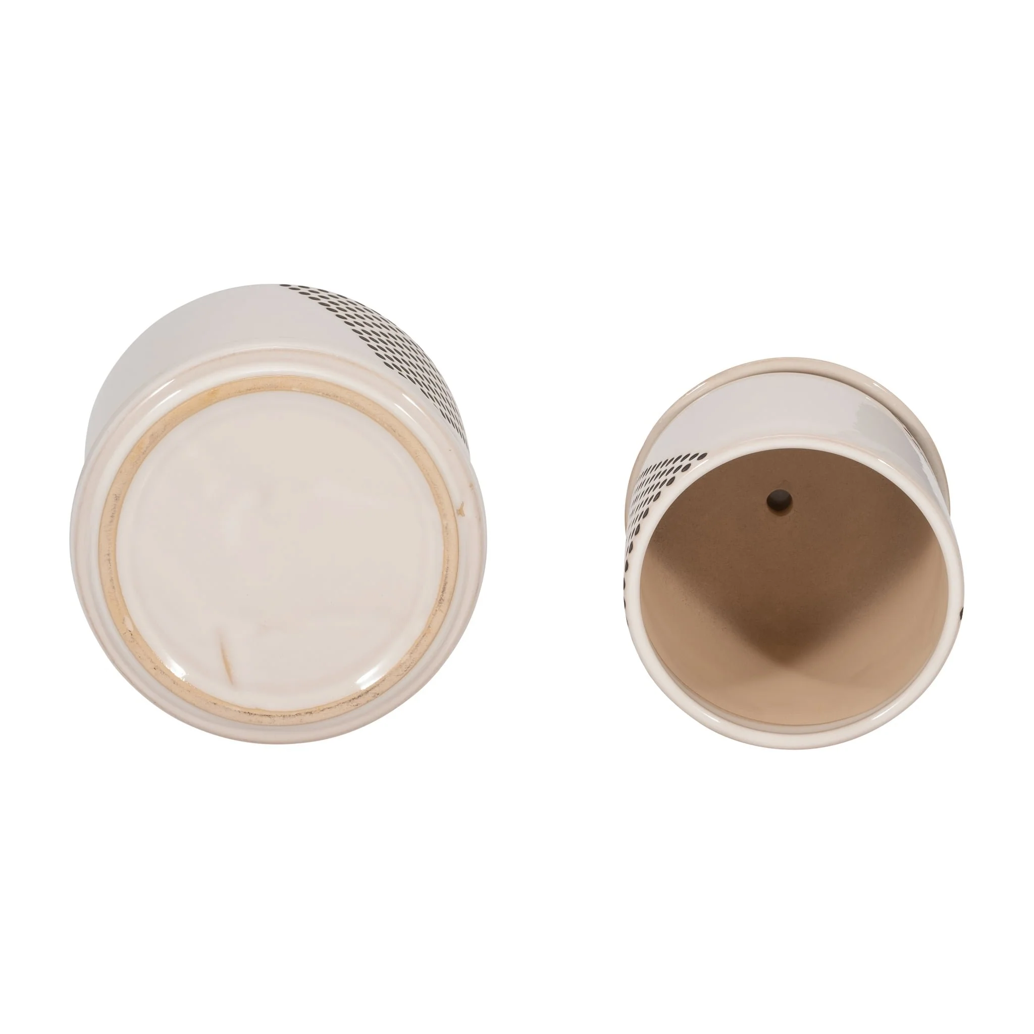 S/2 5/6" Triangle Dots Planter W/ Saucer, White - Image 3
