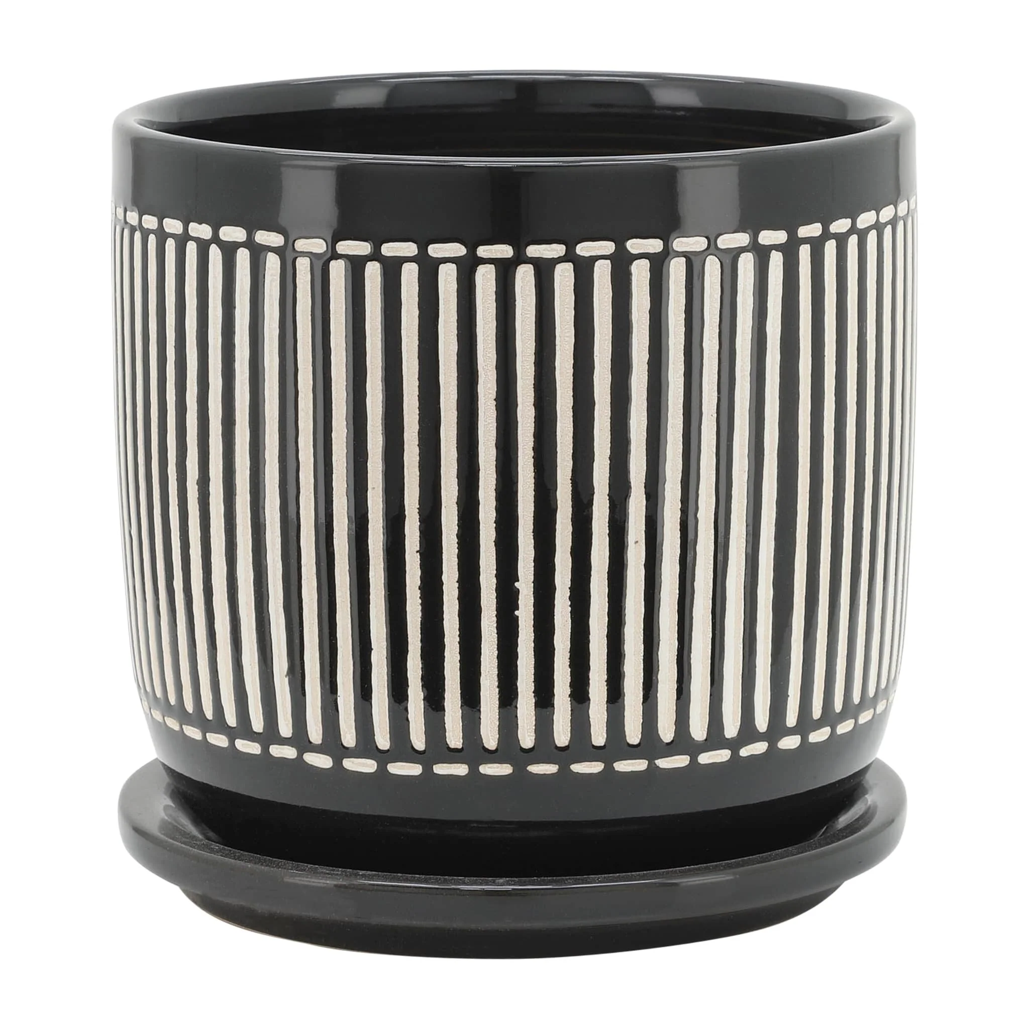 S/2 5/6" Vertical Lines Planter W/ Saucer, Black - Image 4