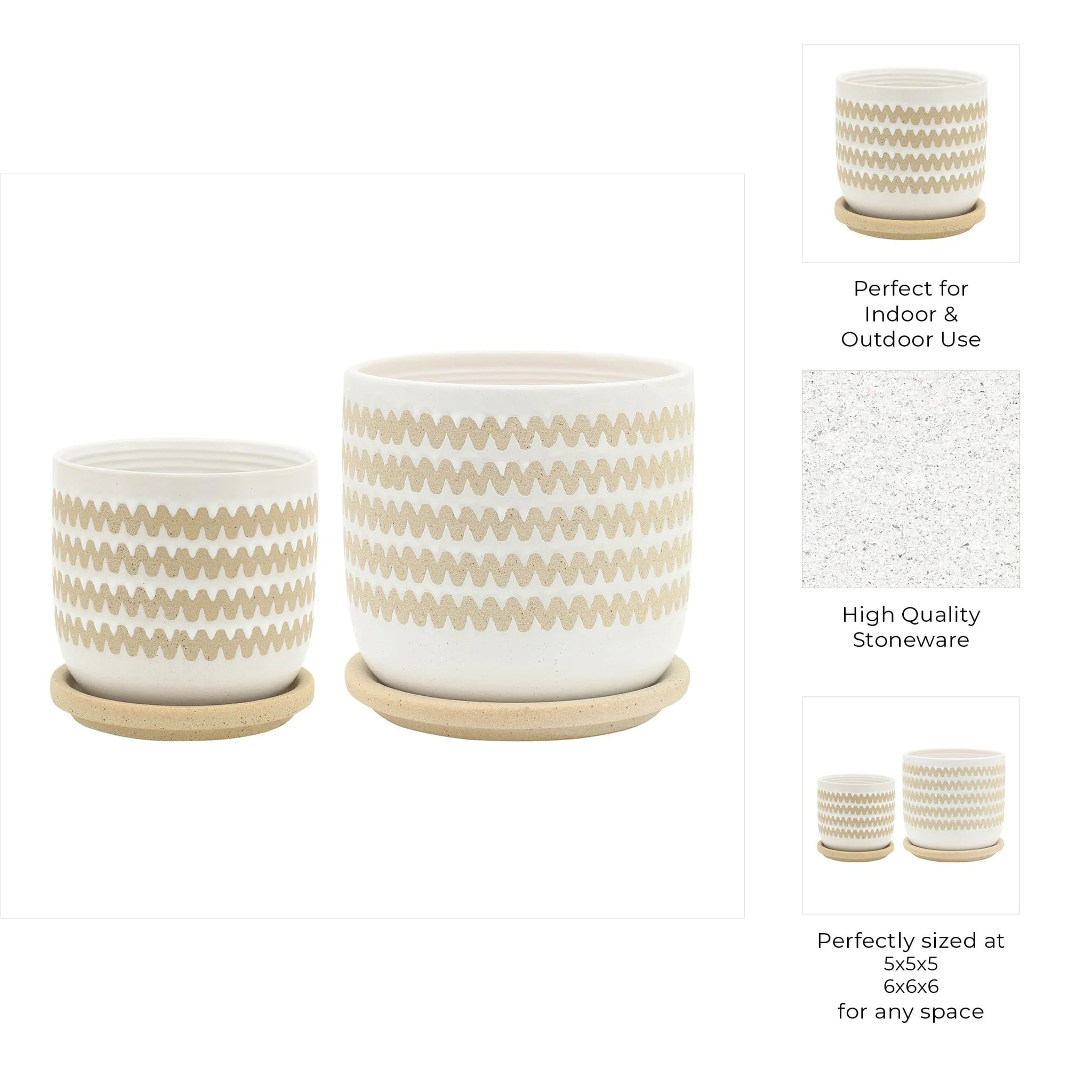 S/2 5/6" Zig-zag Planter W/ Saucer, White - Image 10