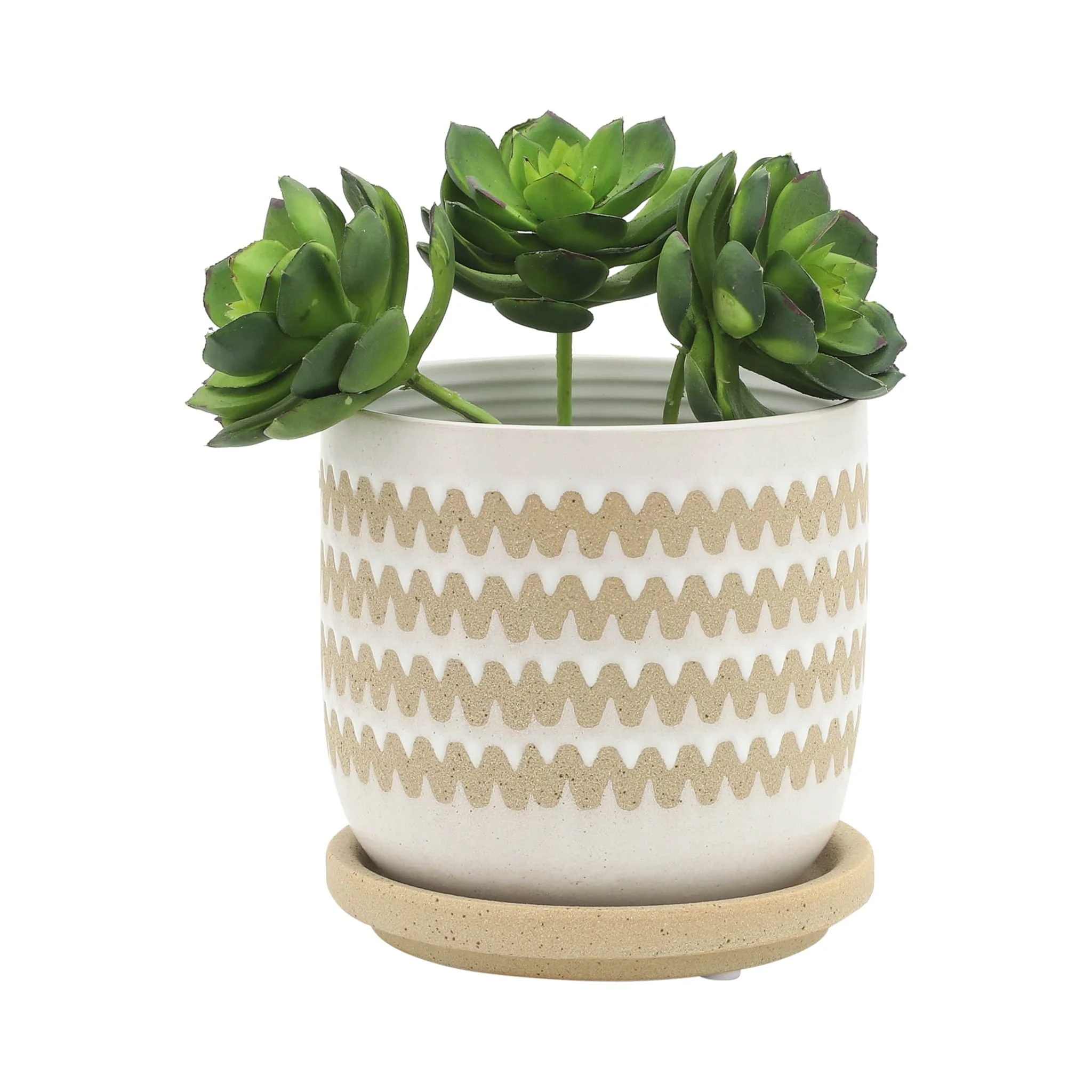S/2 5/6" Zig-zag Planter W/ Saucer, White - Image 3