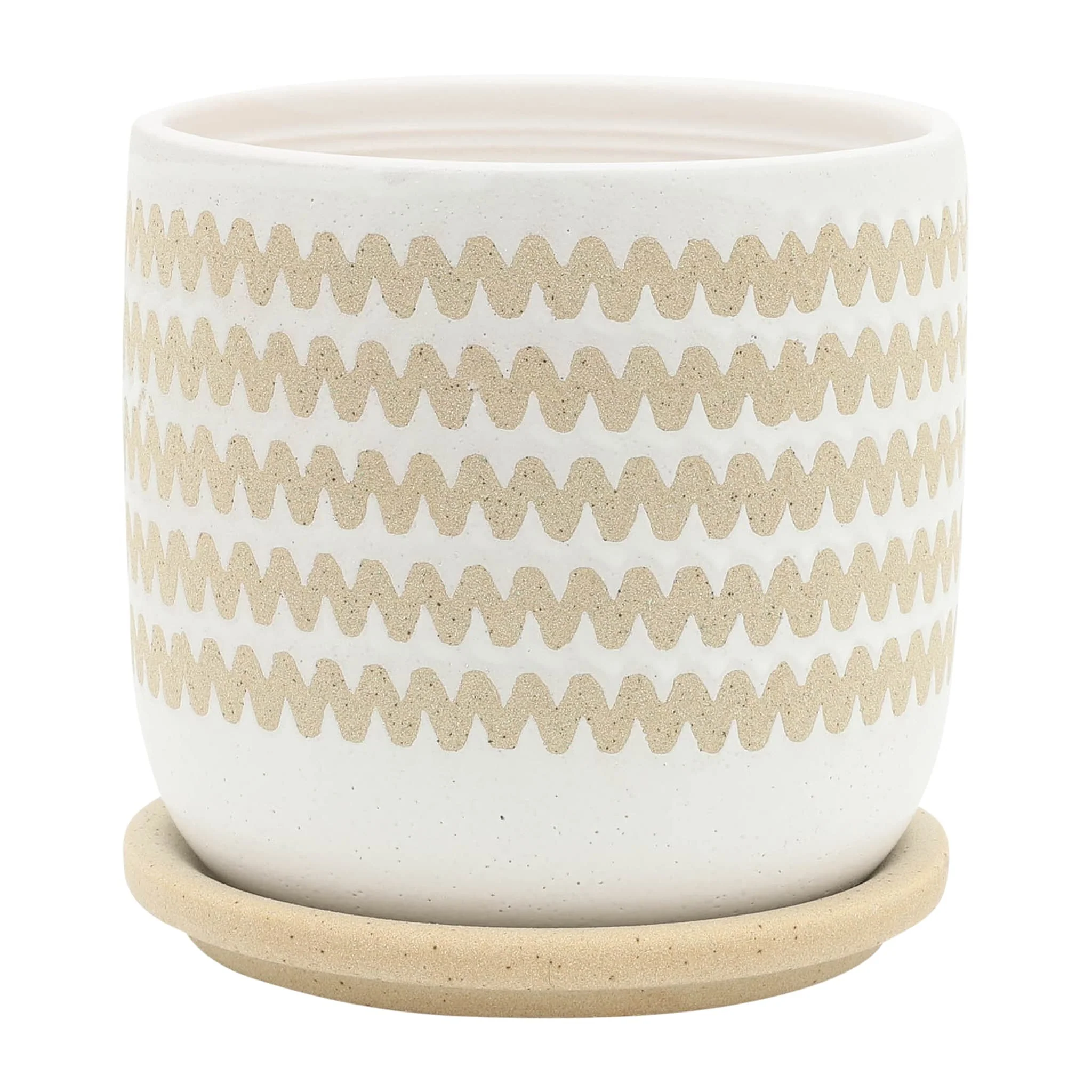 S/2 5/6" Zig-zag Planter W/ Saucer, White - Image 5