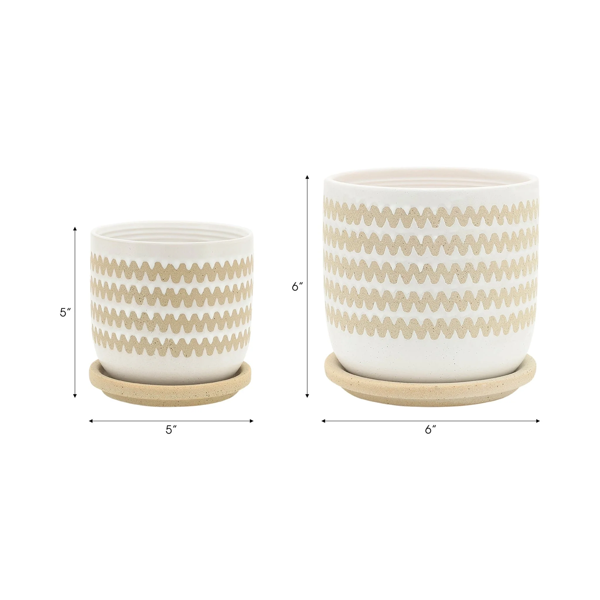 S/2 5/6" Zig-zag Planter W/ Saucer, White - Image 9