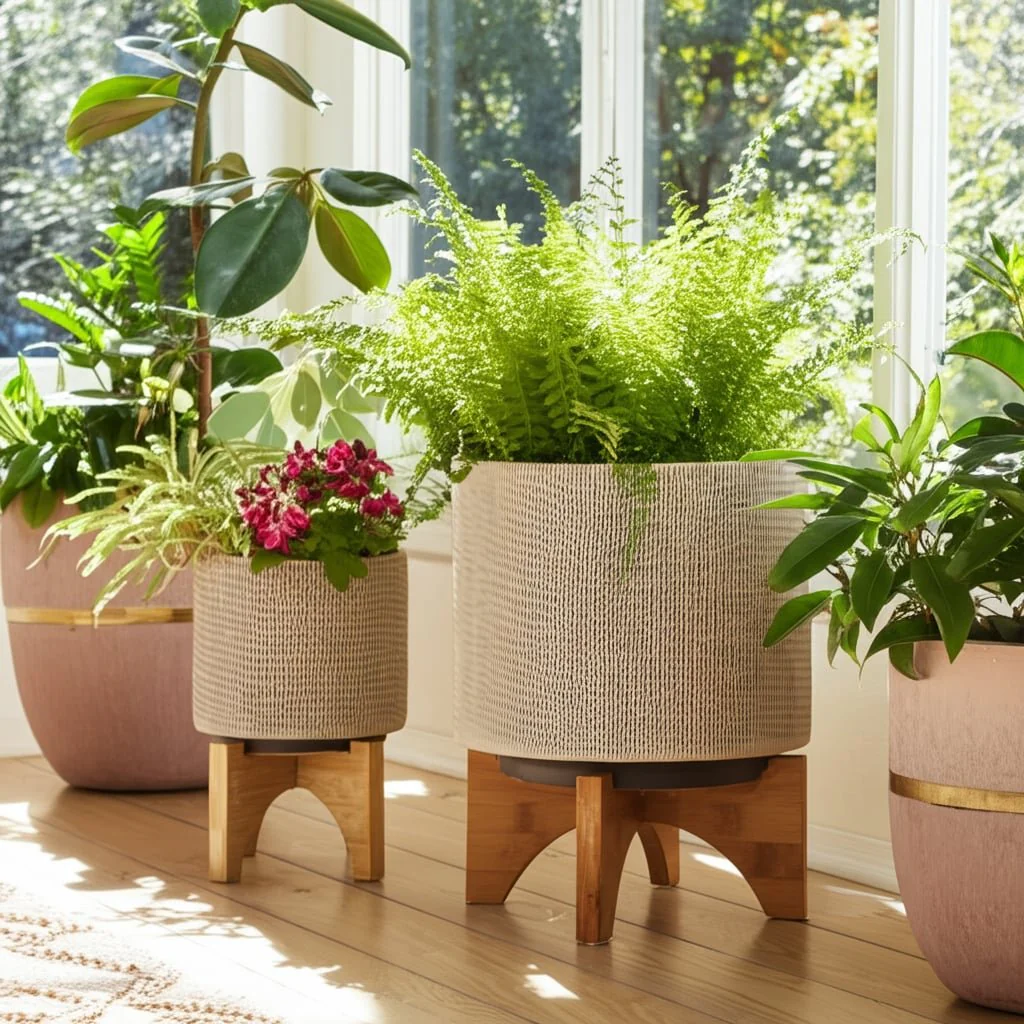 S/2 5/8" Mesh Planter W/ Stand, Tan - Image 11