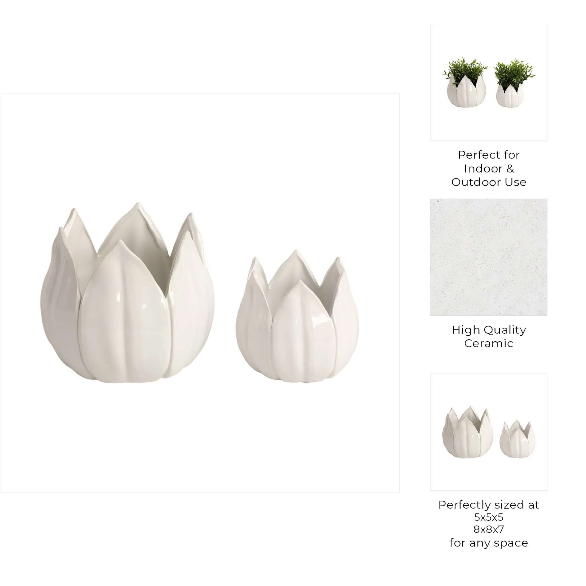 S/2 5/8" Petal Planters, White - Image 7