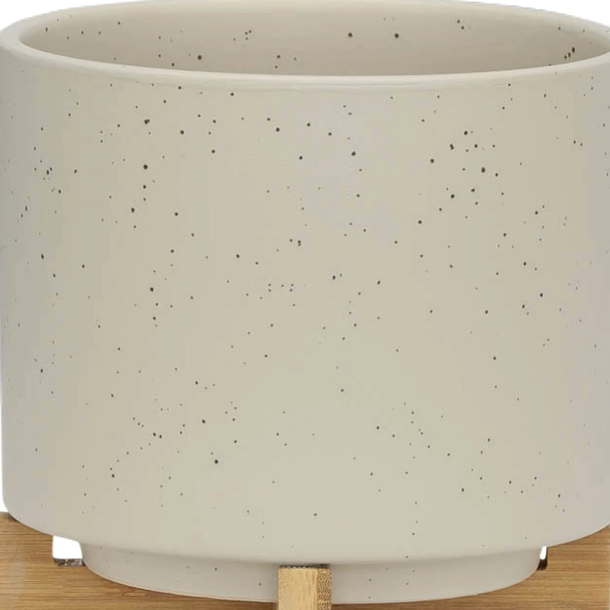 S/2 5/8" Planter W/ Wood Stand, Matte Beige - Image 7