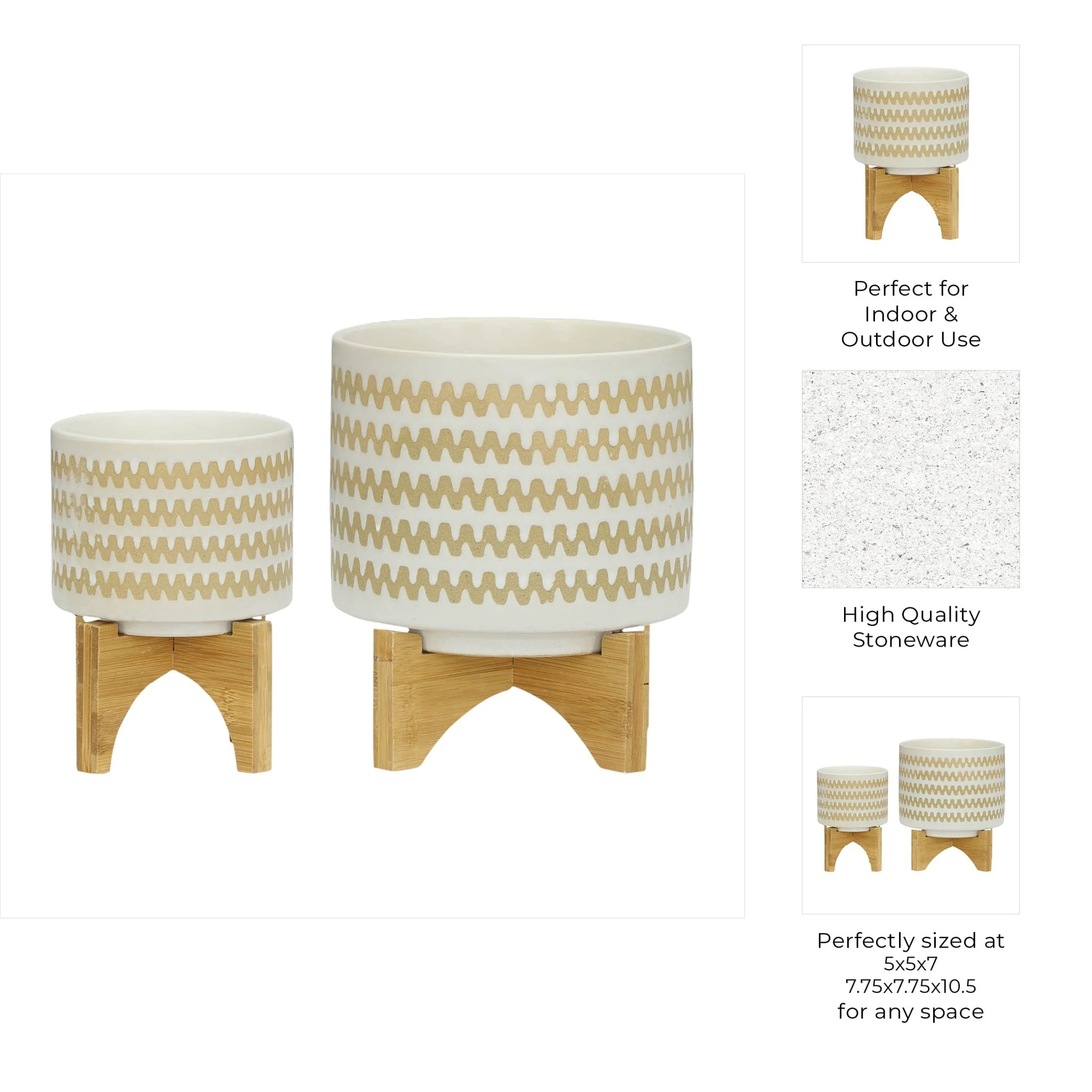 S/2 5/8" Zig-zag Planter W/ Stand, White - Image 10