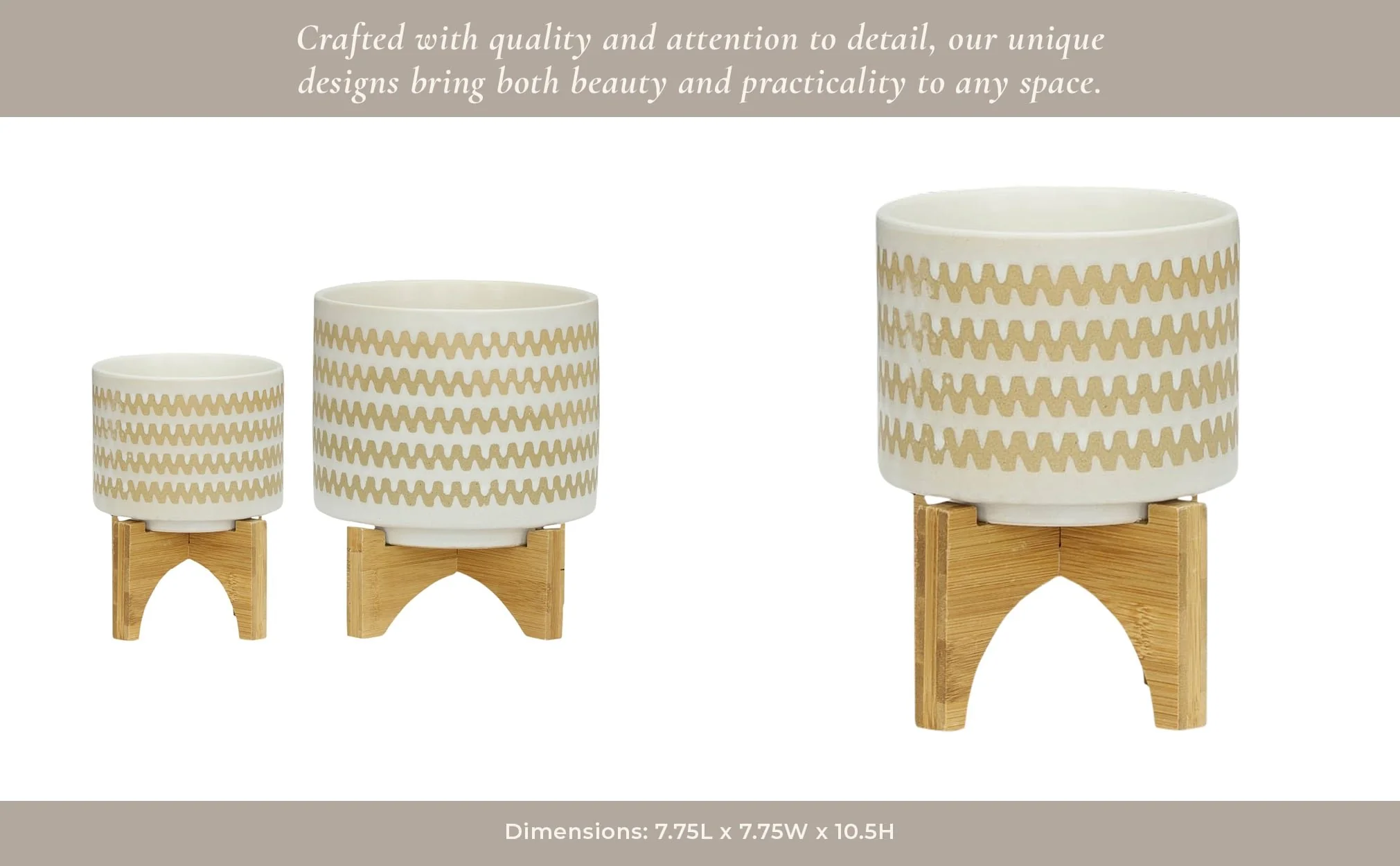 S/2 5/8" Zig-zag Planter W/ Stand, White - Image 12