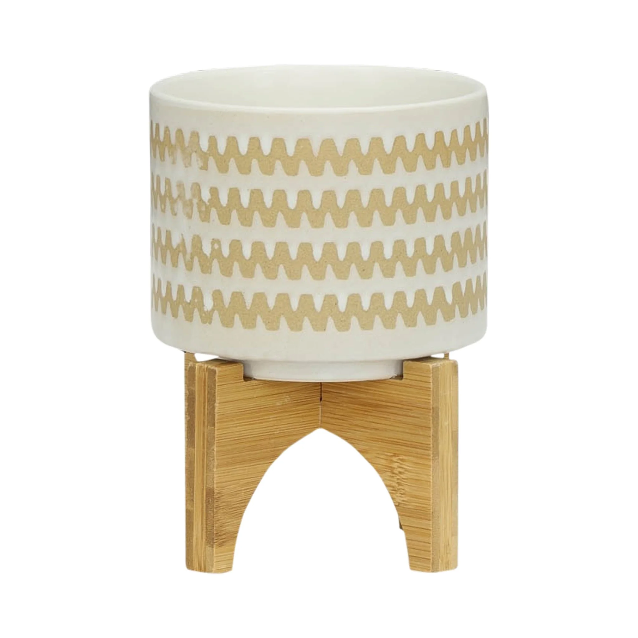 S/2 5/8" Zig-zag Planter W/ Stand, White - Image 2
