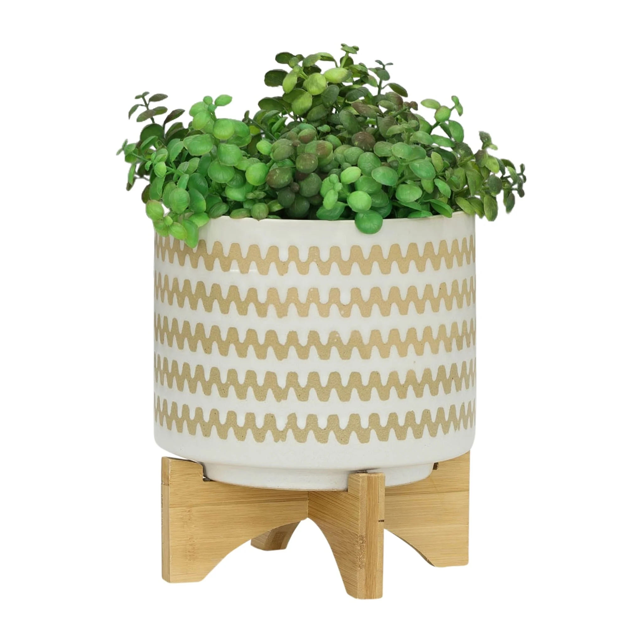 S/2 5/8" Zig-zag Planter W/ Stand, White - Image 6