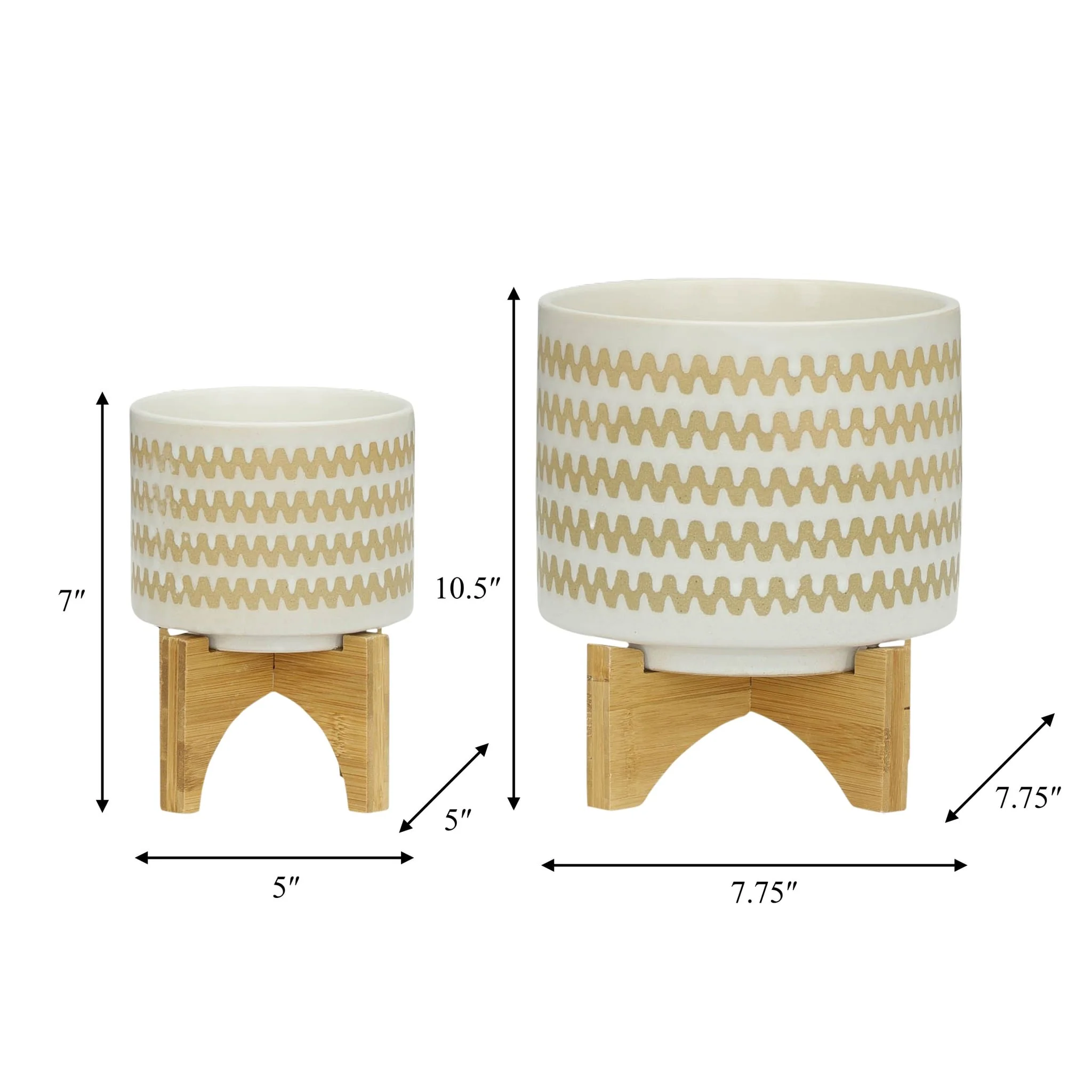 S/2 5/8" Zig-zag Planter W/ Stand, White - Image 9