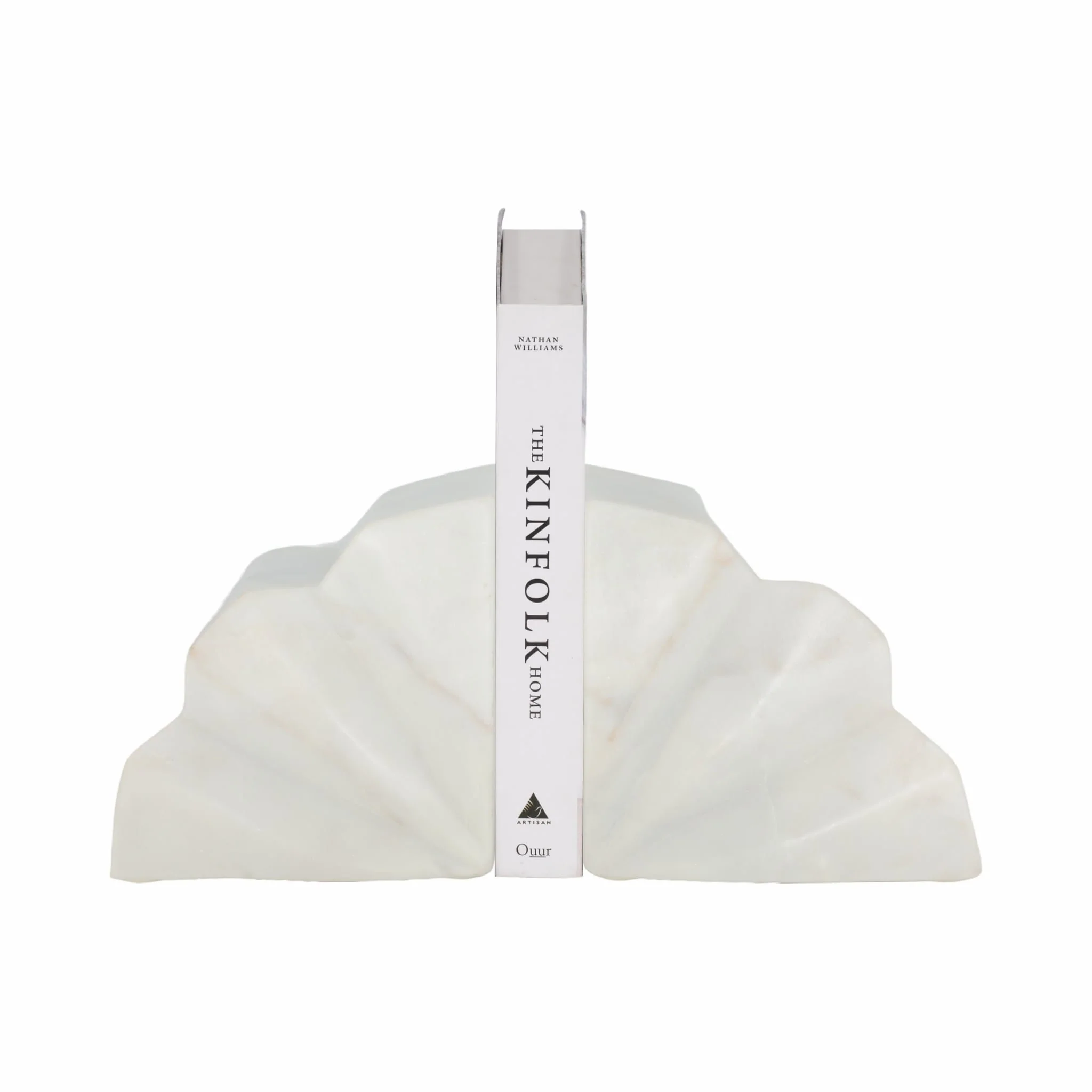 S/2 5" Semi Circle Fluted Marble Bookends, White - Image 2