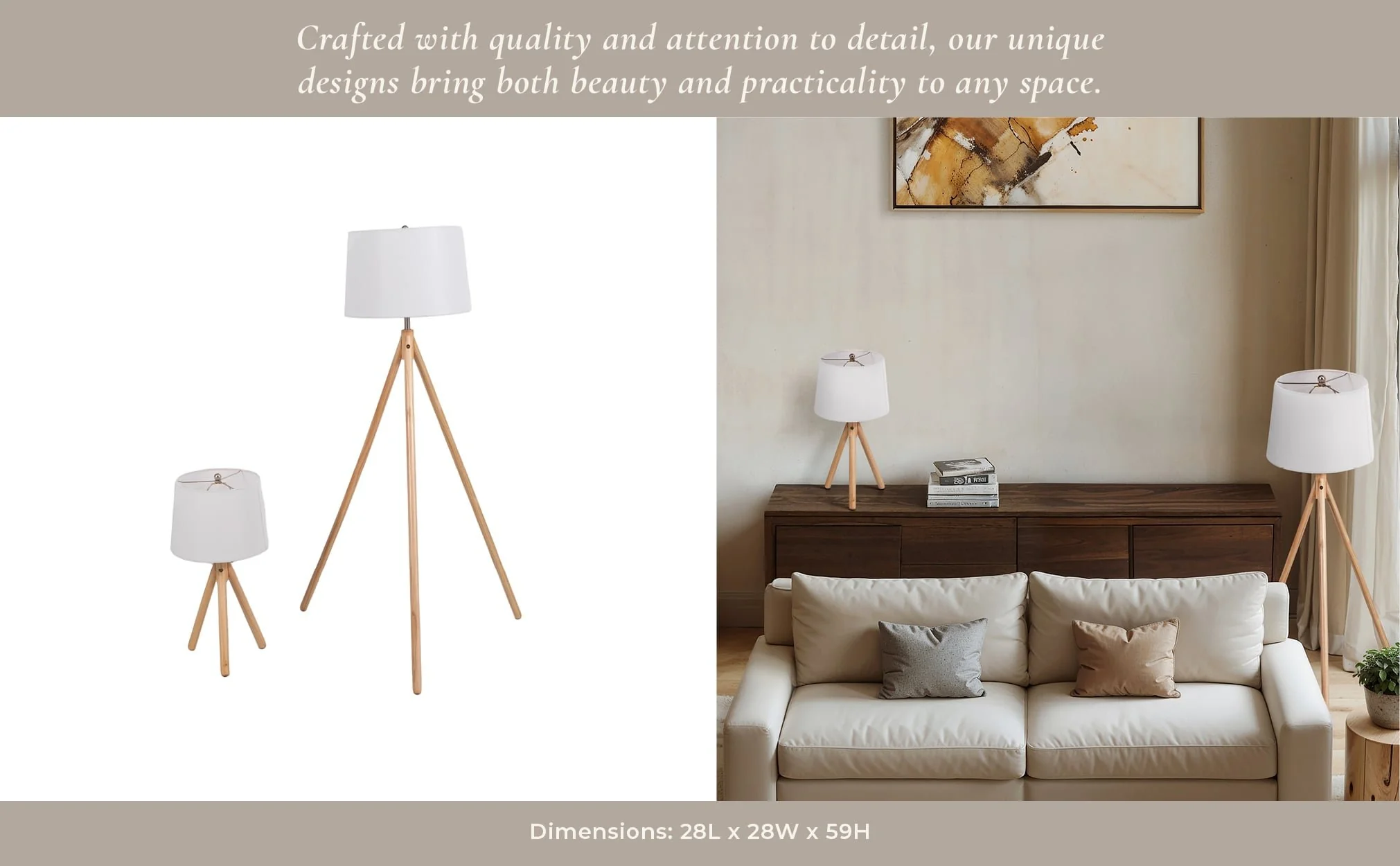 S/2 59/26" Wood Tripod Table&floor Lamps,natural - Image 11