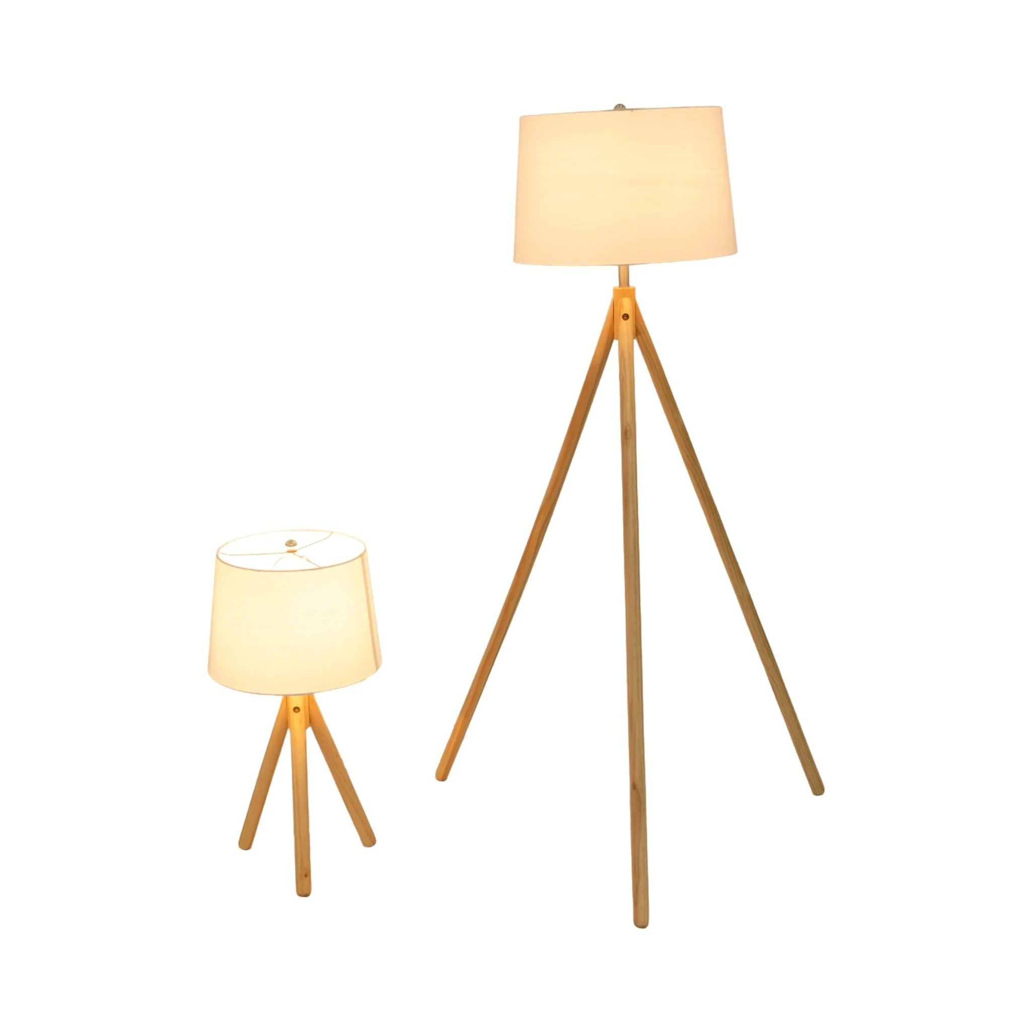 S/2 59/26" Wood Tripod Table&floor Lamps,natural - Image 2