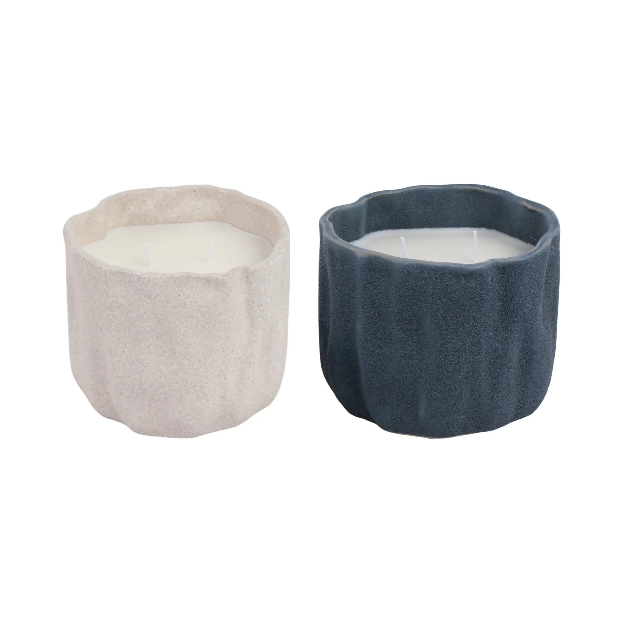 S/2 6" 31 Oz Pink Beach Wavy Candle, Ivory/blue - Image 4