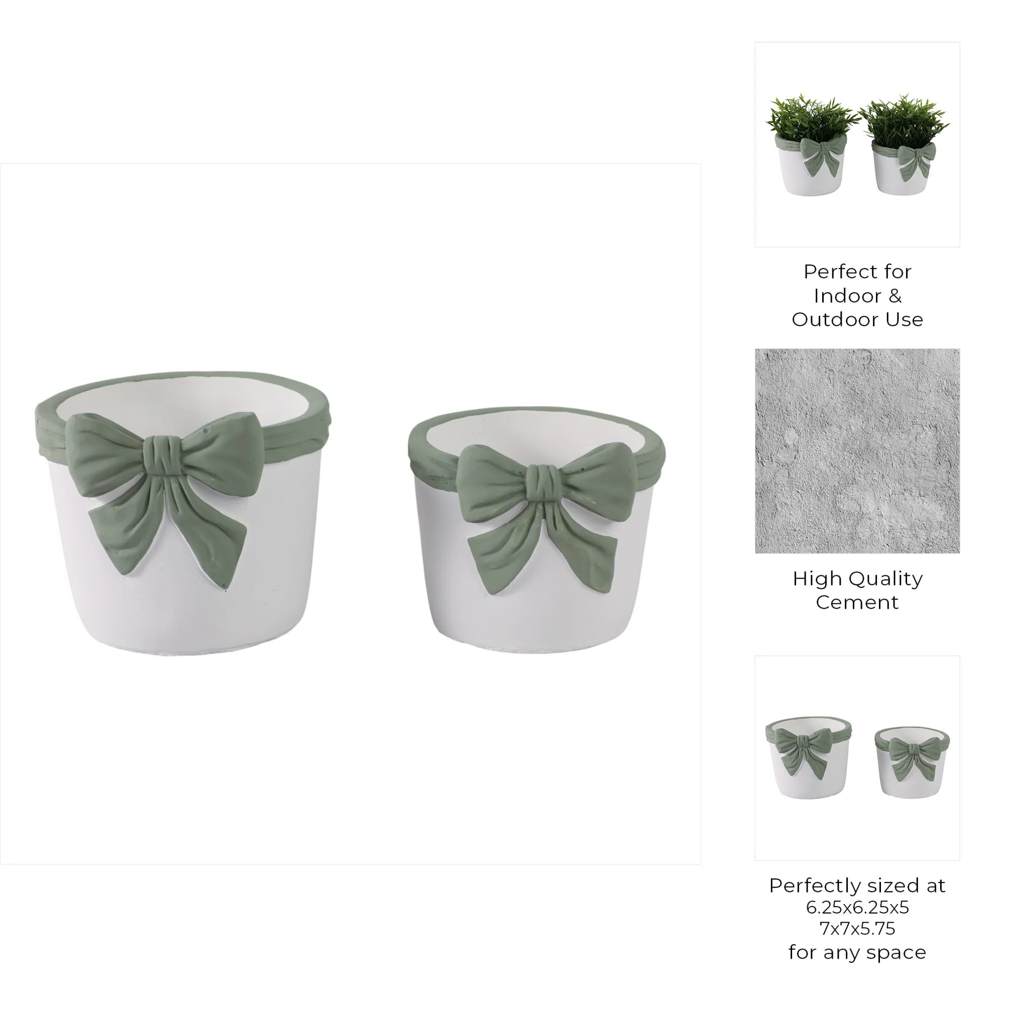 S/2 6/7" Big Bow Planters, White/green - Image 10
