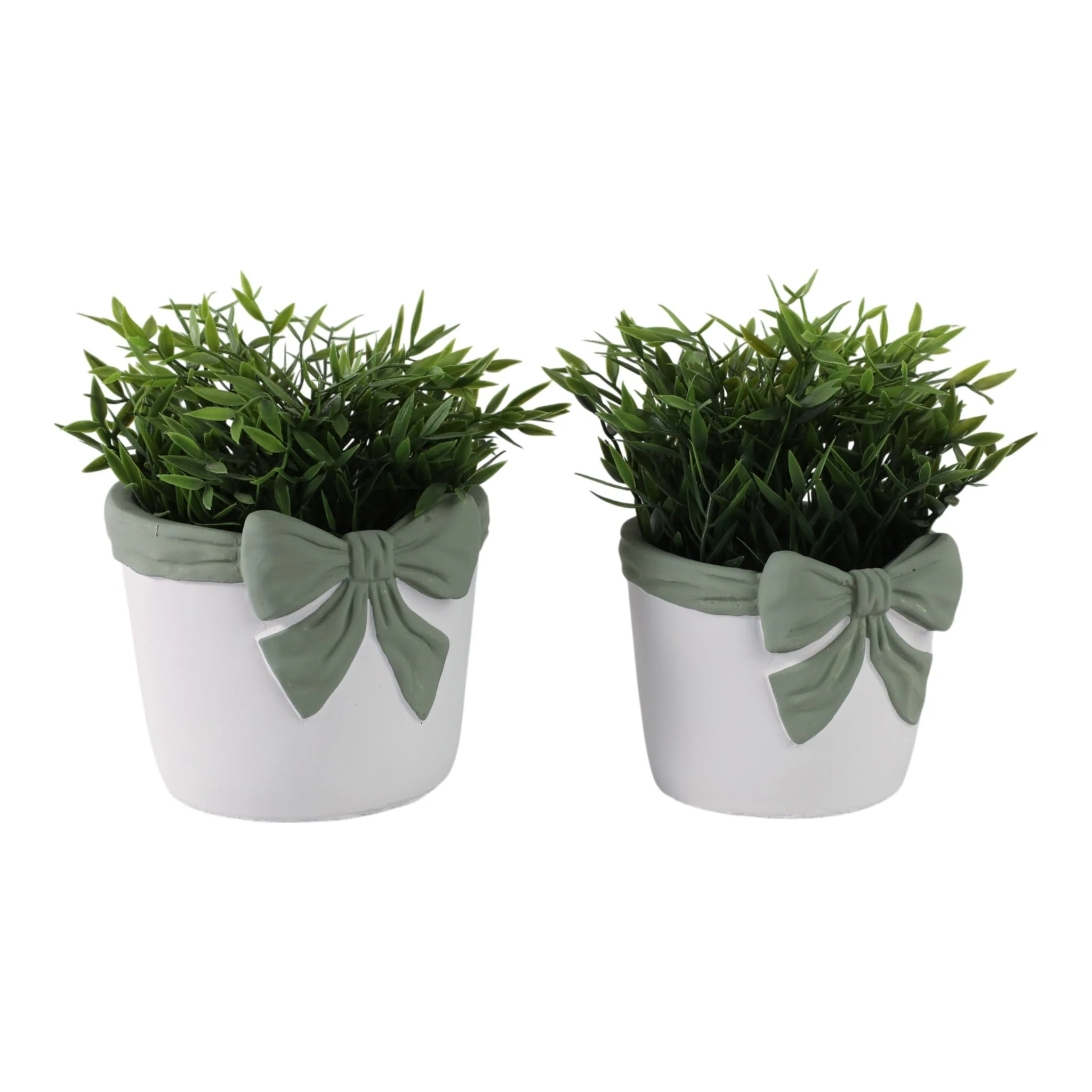 S/2 6/7" Big Bow Planters, White/green - Image 2