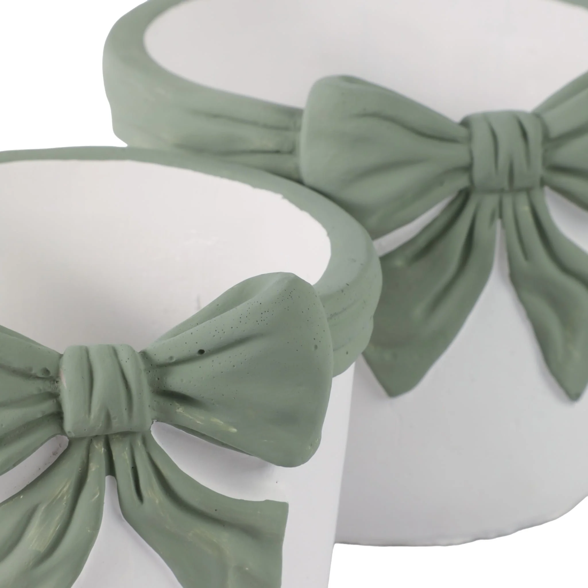 S/2 6/7" Big Bow Planters, White/green - Image 6