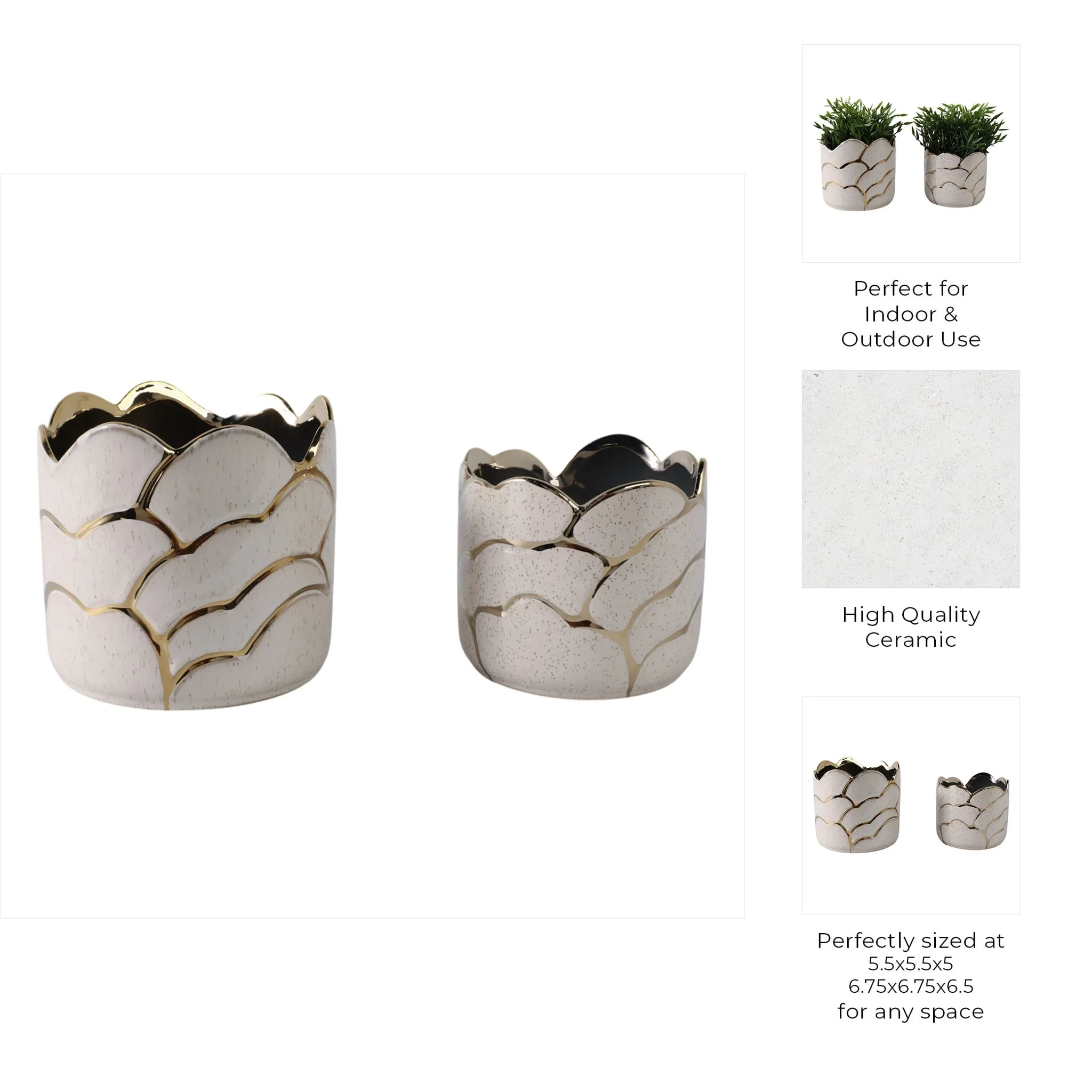 S/2 6/7" Clouds Planter, Ivory/gold - Image 9