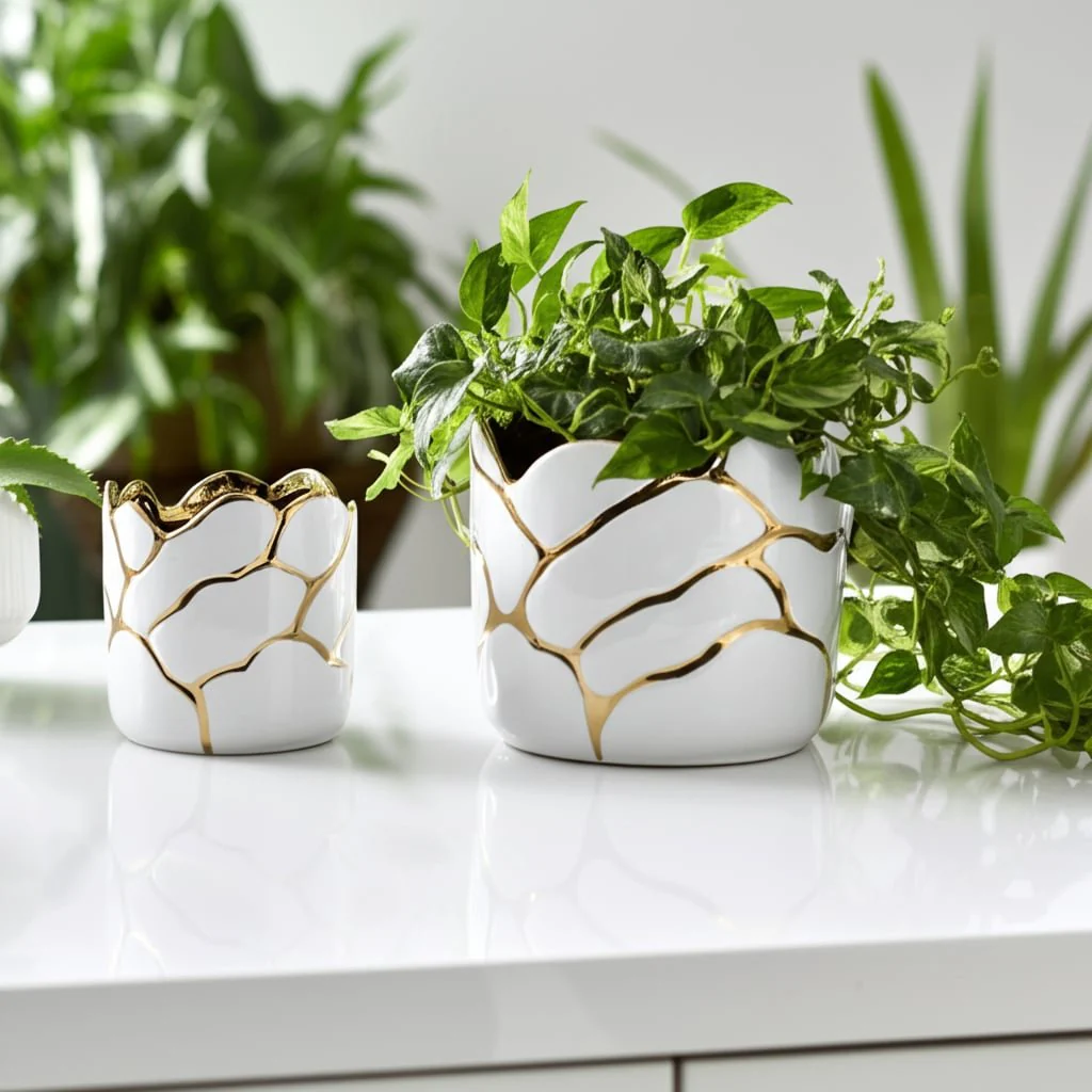 S/2 6/7" Clouds Planter, Wht/gld - Image 10