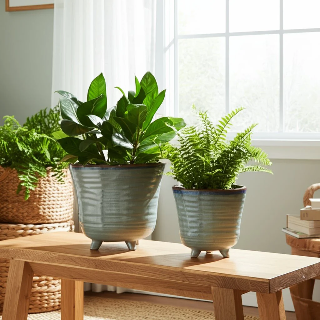 S/2 6/7" Organic Footed Planters, Blue - Image 10