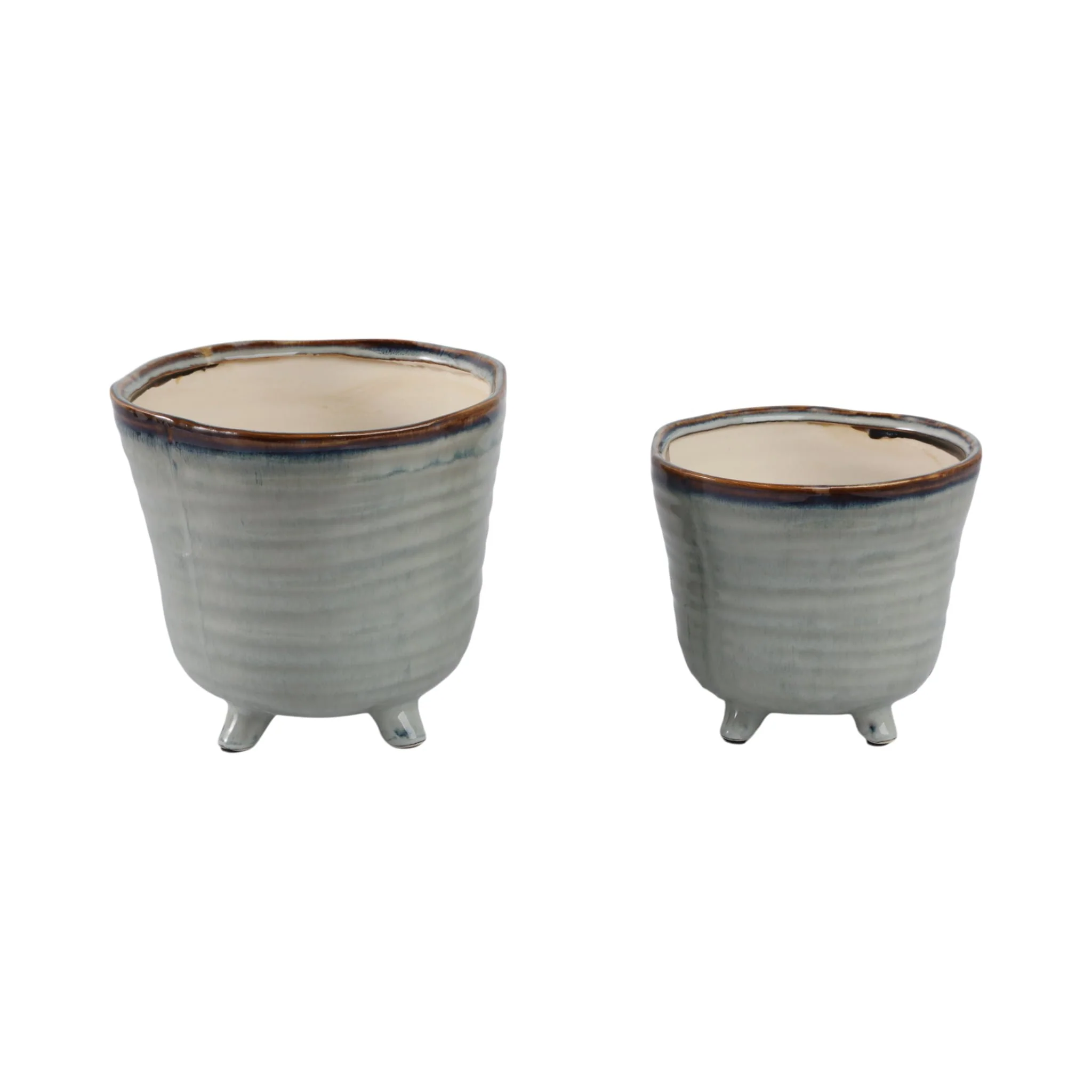S/2 6/7" Organic Footed Planters, Blue - Image 2