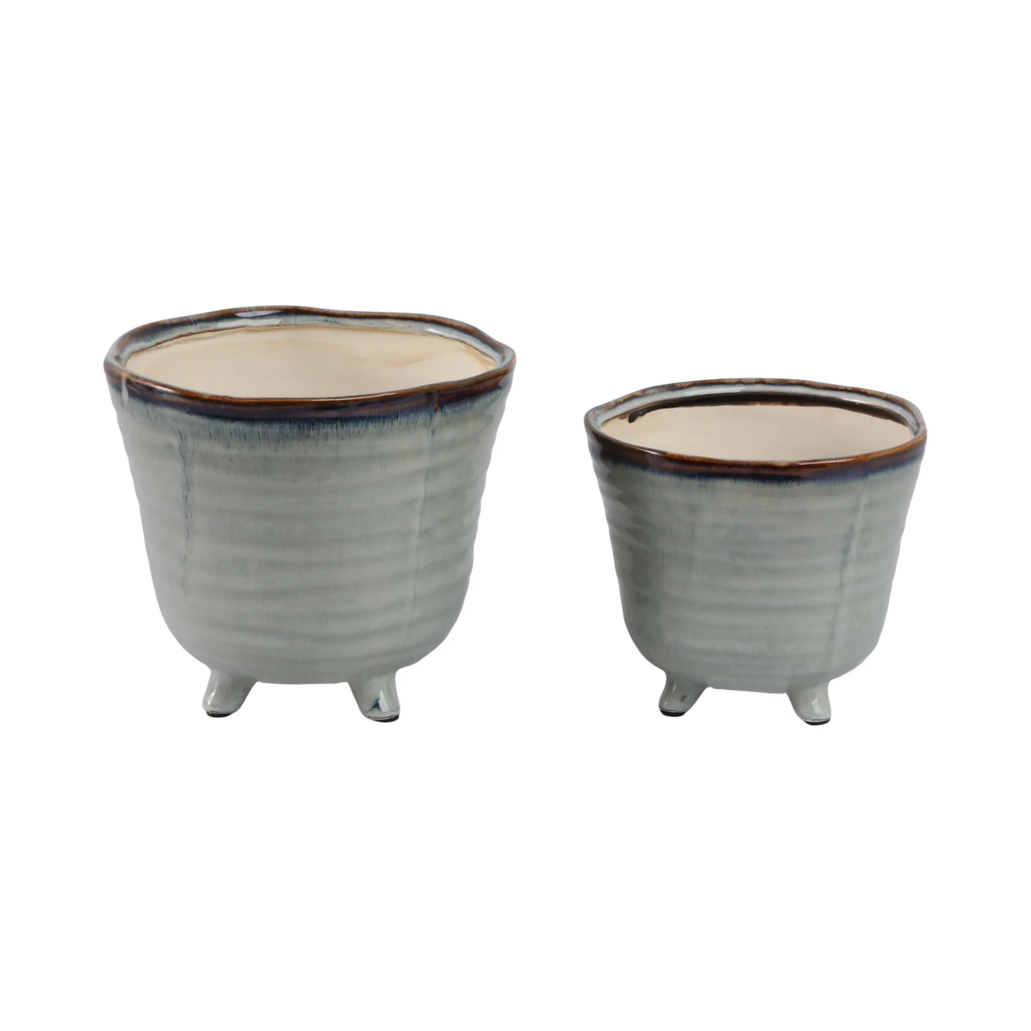 S/2 6/7" Organic Footed Planters, Blue - Image 3