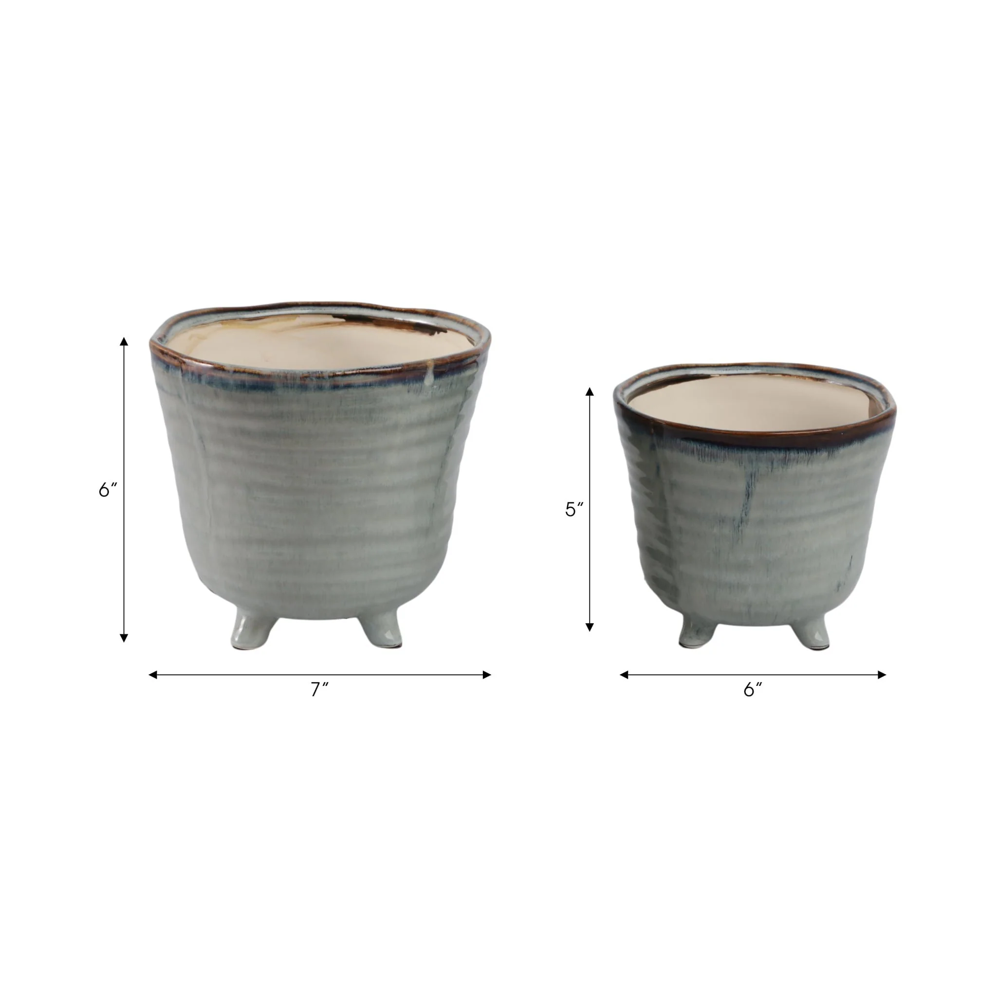 S/2 6/7" Organic Footed Planters, Blue - Image 7
