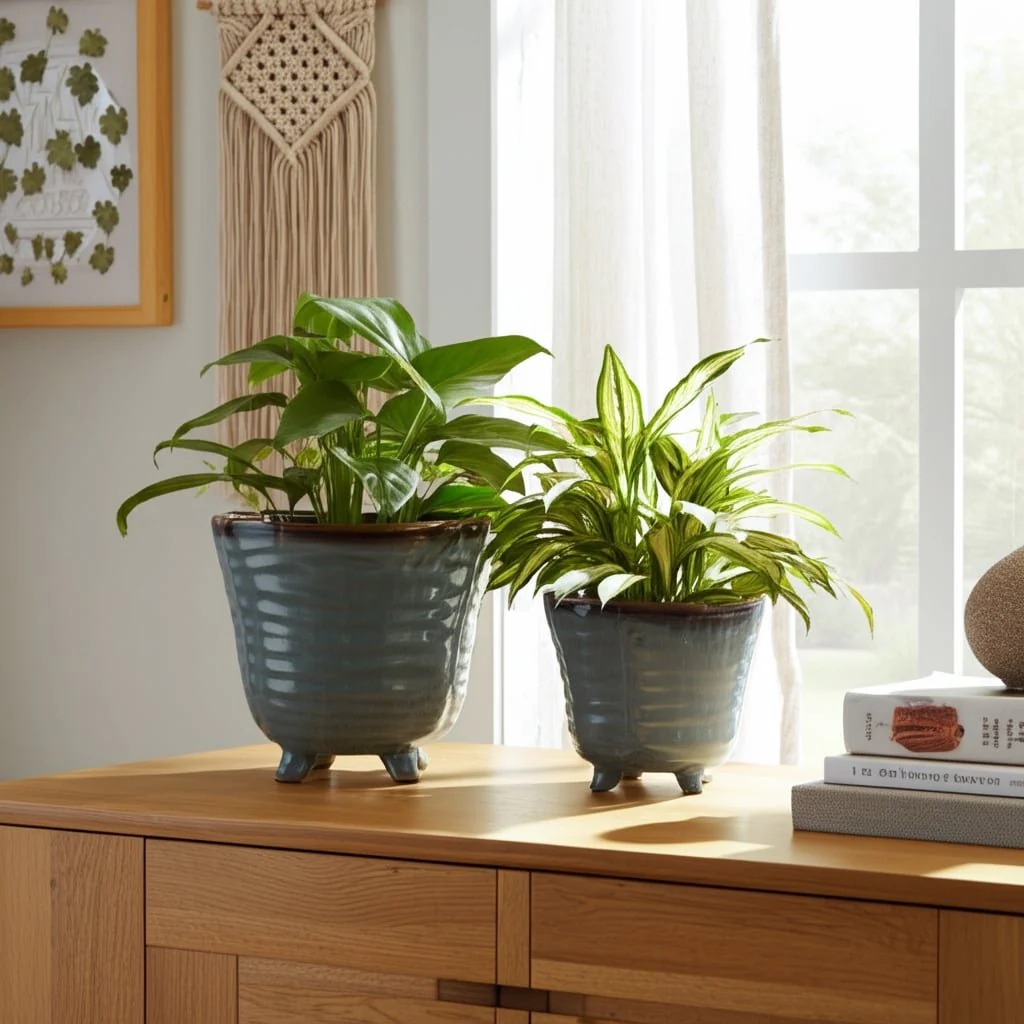 S/2 6/7" Organic Footed Planters, Blue - Image 9