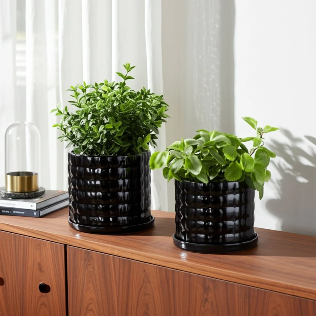 S/2 6/8" Bubble Planter, Black - Image 11