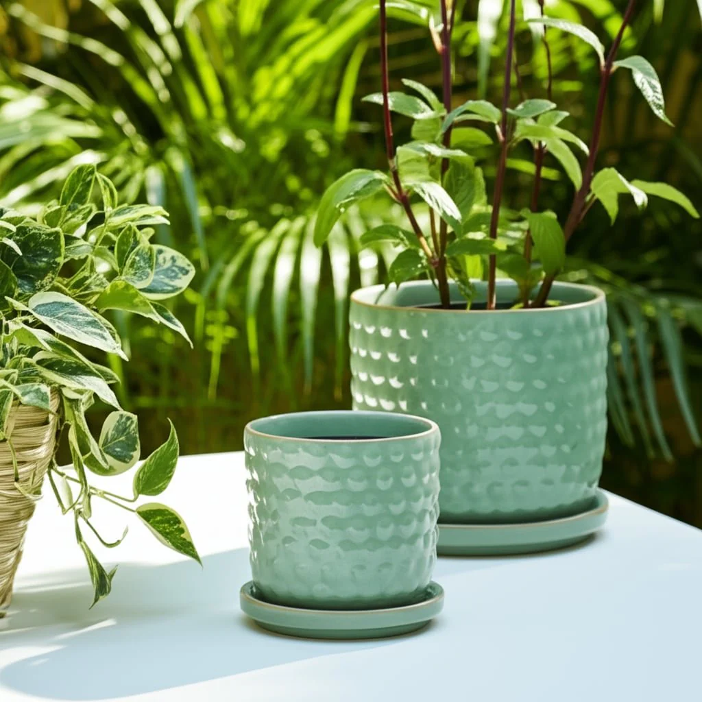 S/2 6/8" Bubble Planter W/ Saucer, Sage Green - Image 10