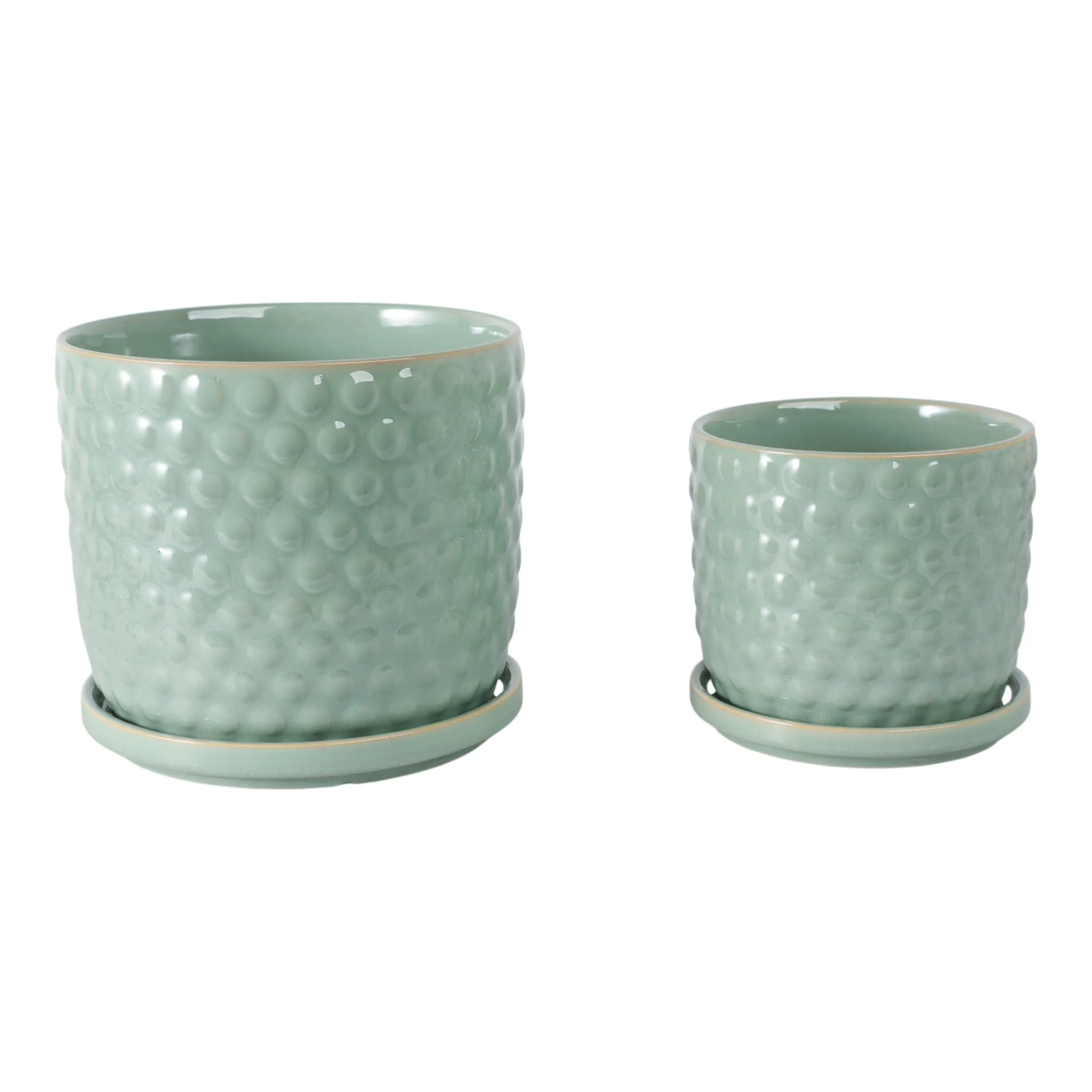 S/2 6/8" Bubble Planter W/ Saucer, Sage Green - Image 3