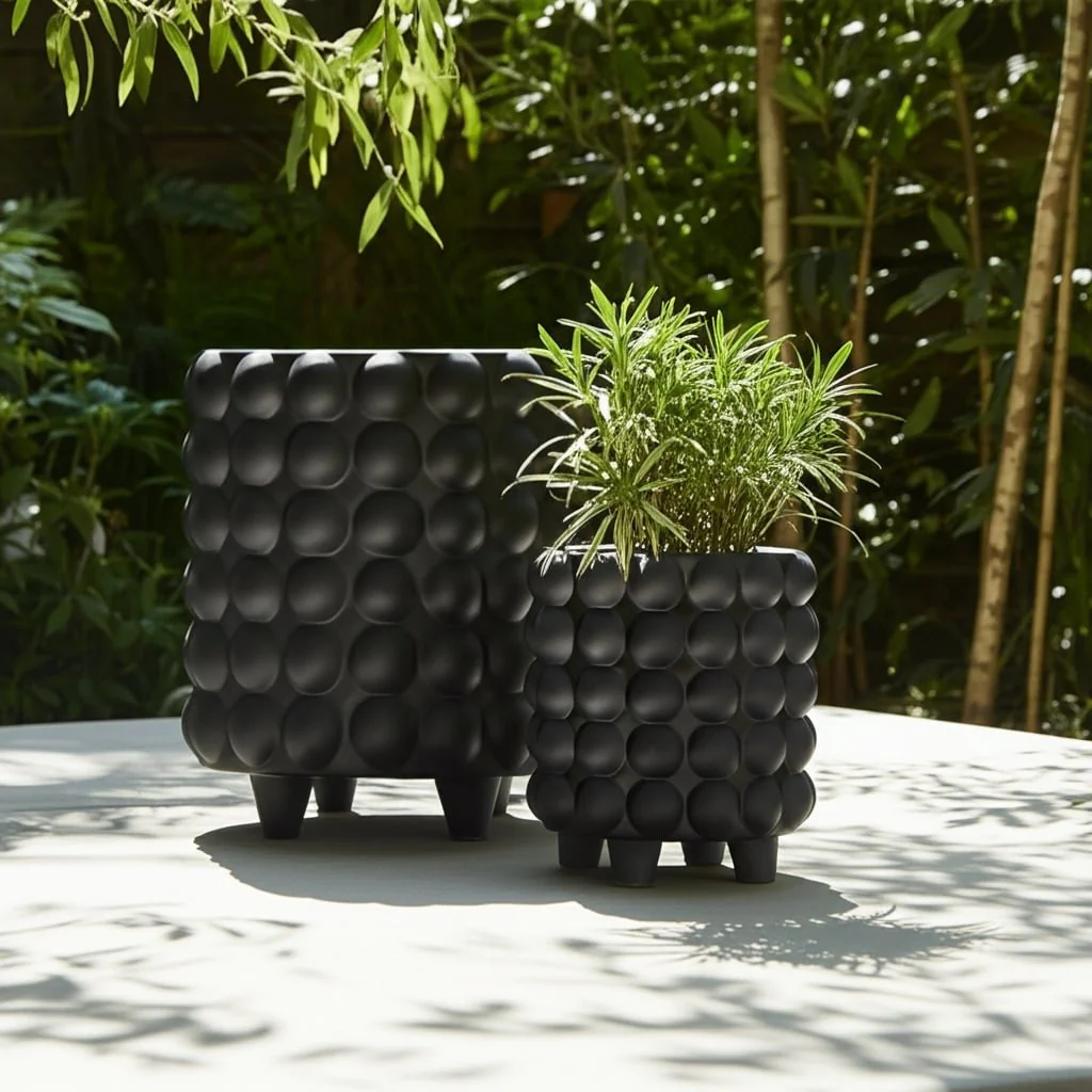 S/2 6/8" Bubble Planters, Matte Black - Image 11