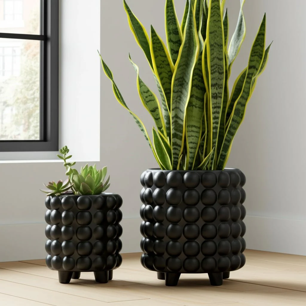 S/2 6/8" Bubble Planters, Matte Black - Image 12