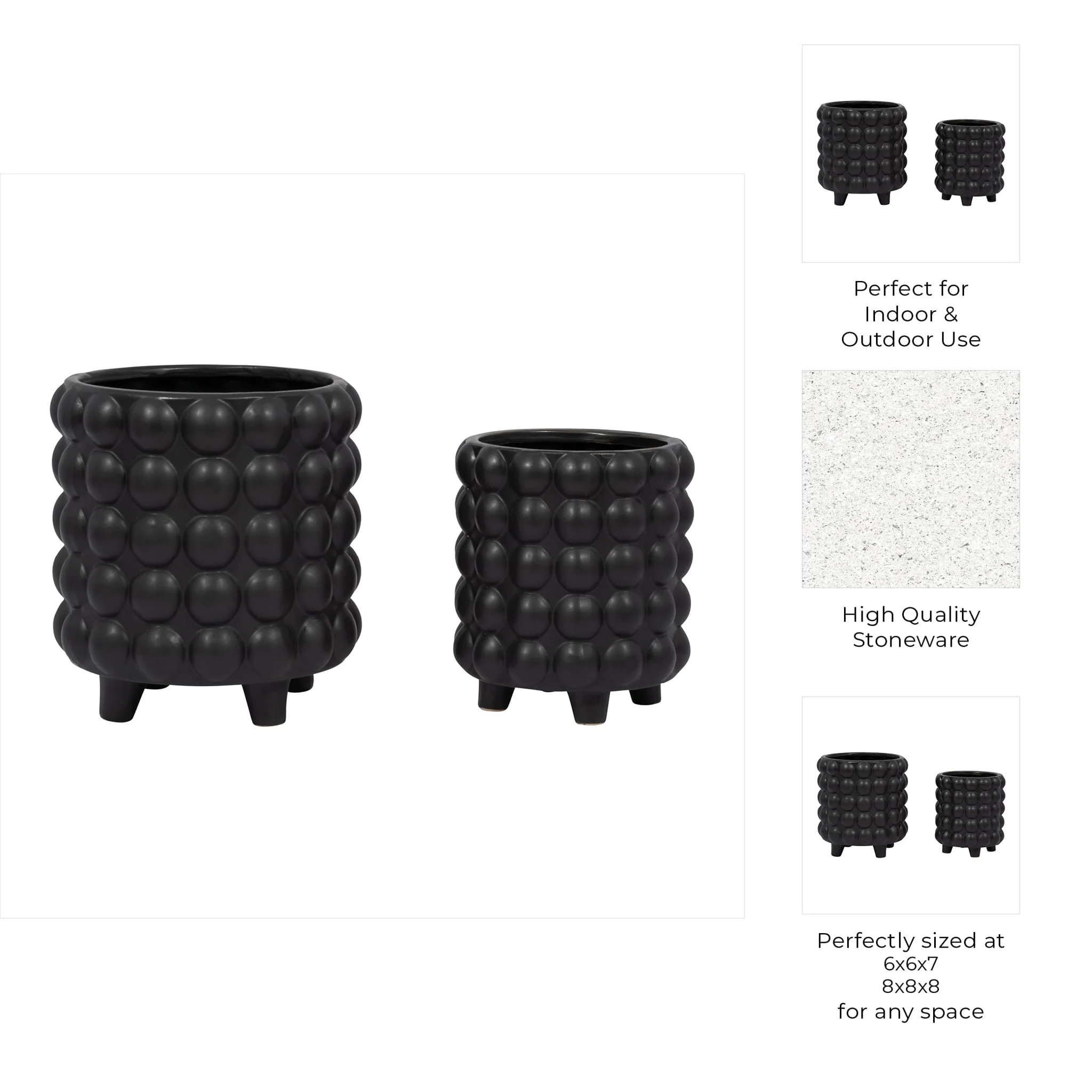 S/2 6/8" Bubble Planters, Matte Black - Image 9