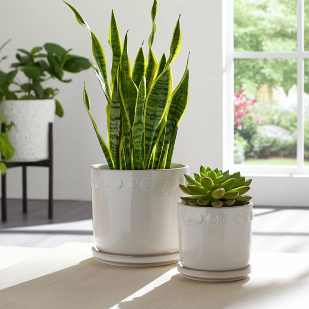 S/2 6/8" Bubble Trim Planter W/ Saucer, White - Image 12