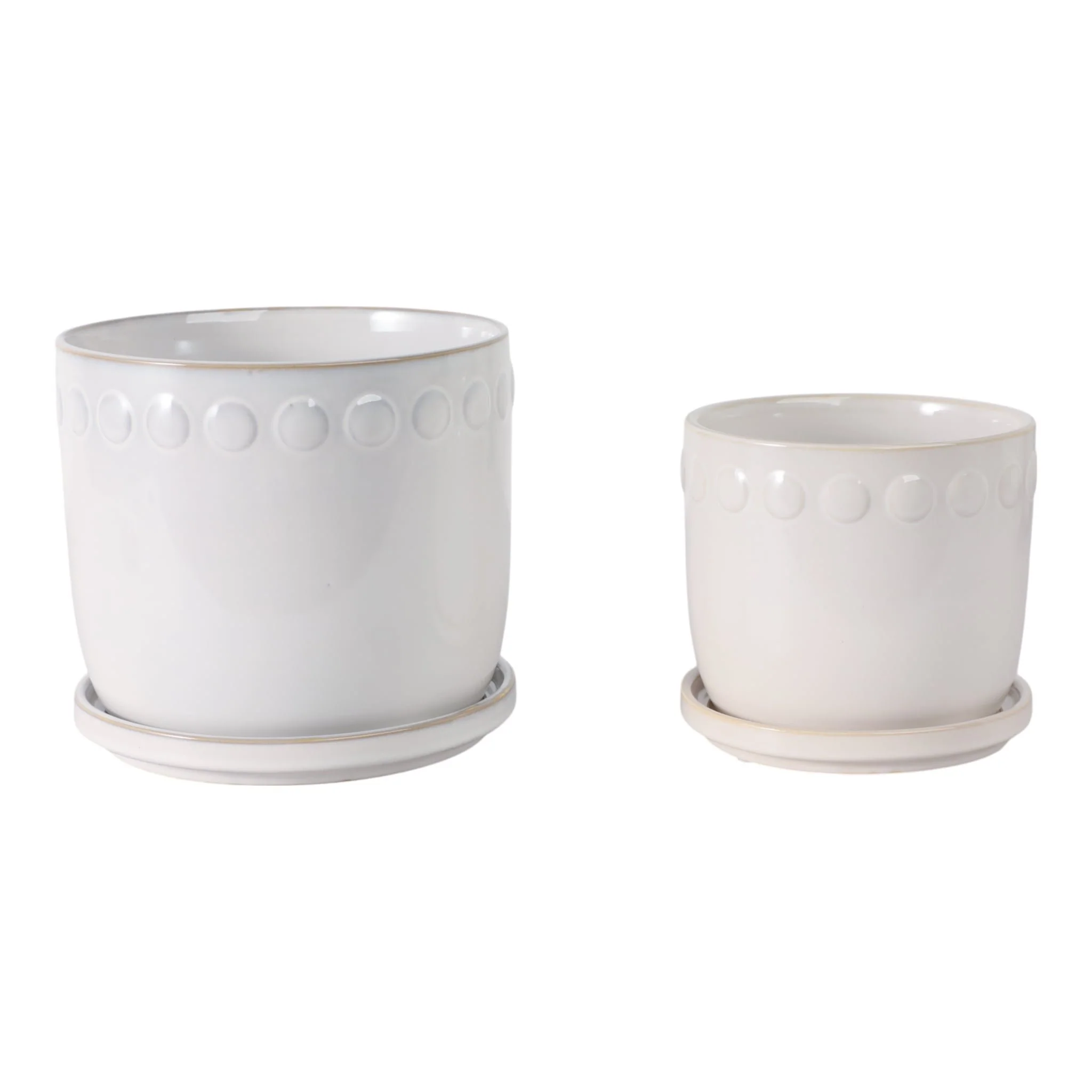 S/2 6/8" Bubble Trim Planter W/ Saucer, White - Image 3