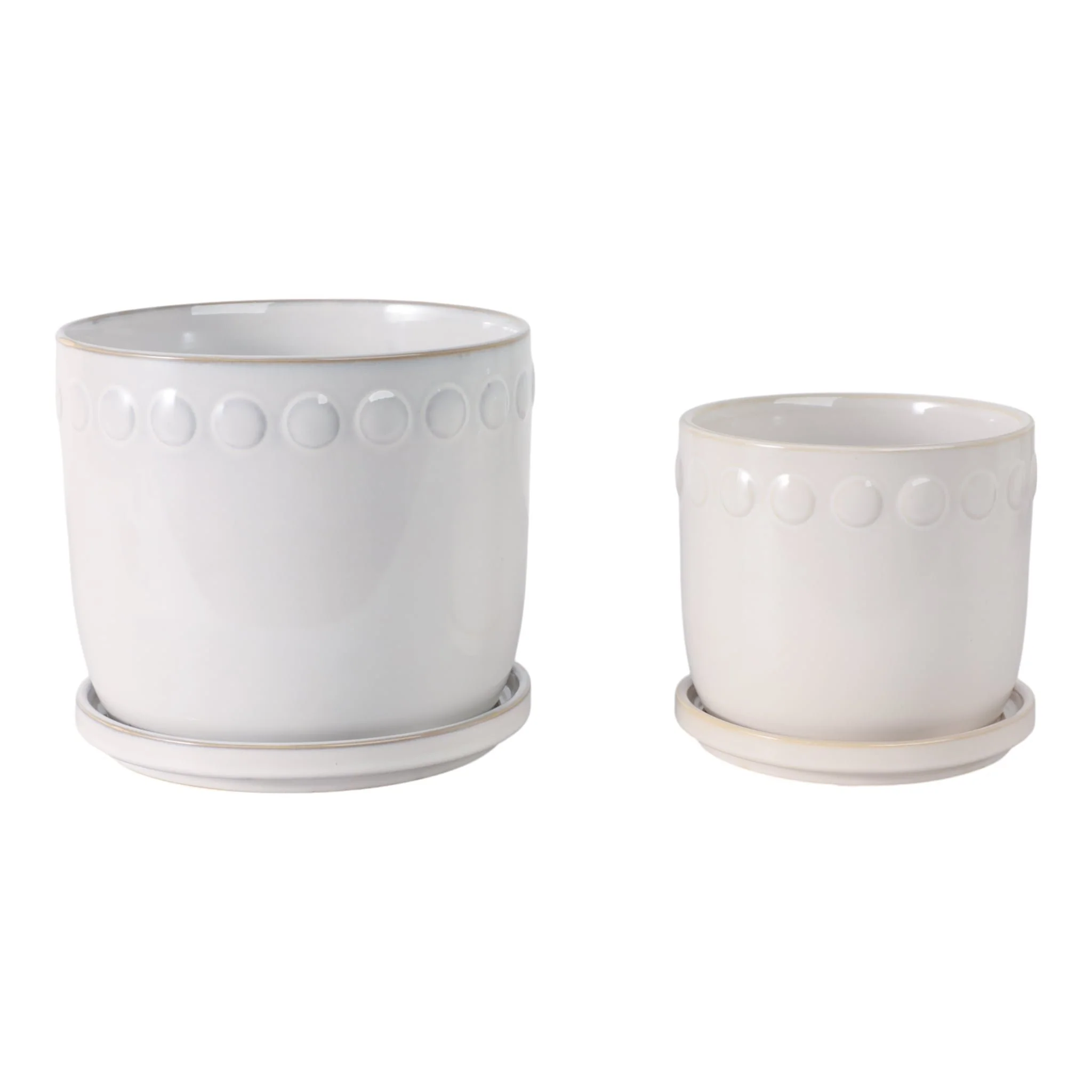 S/2 6/8" Bubble Trim Planter W/ Saucer, White - Image 4