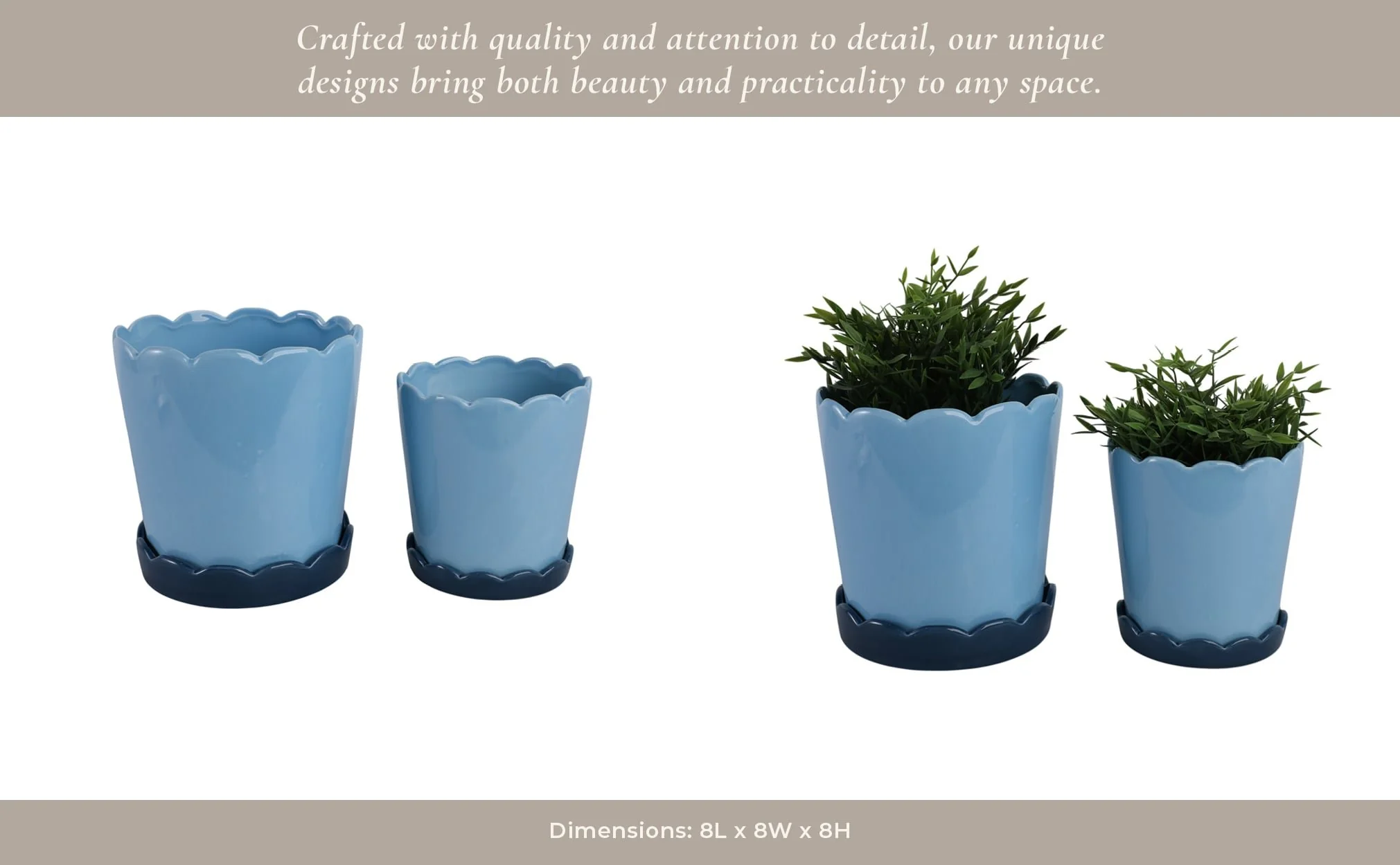 S/2 6/8" Color Block Scallop Edge Planters, Blue - Image 13